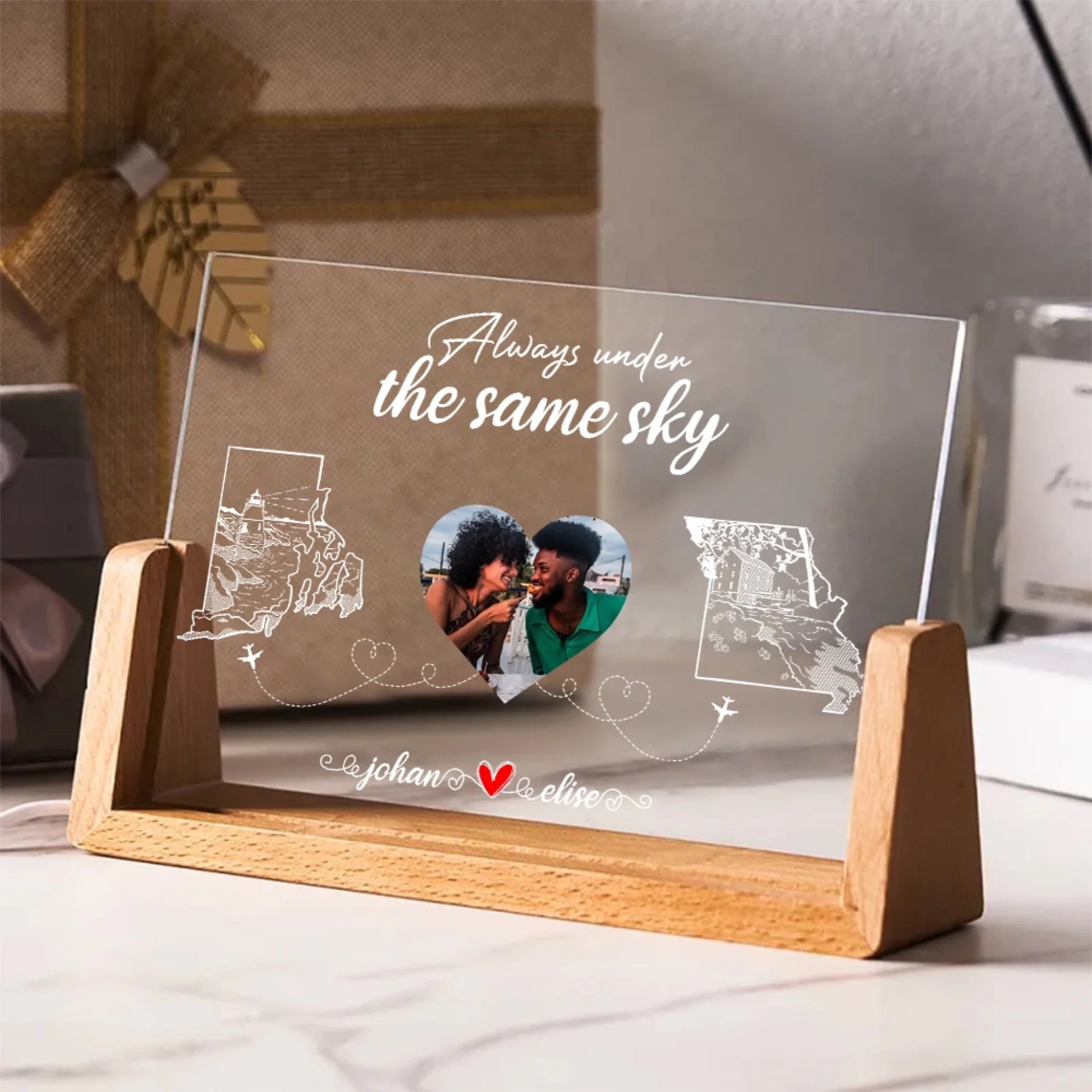 Long Distance Relationship Night Light With Photo And Names