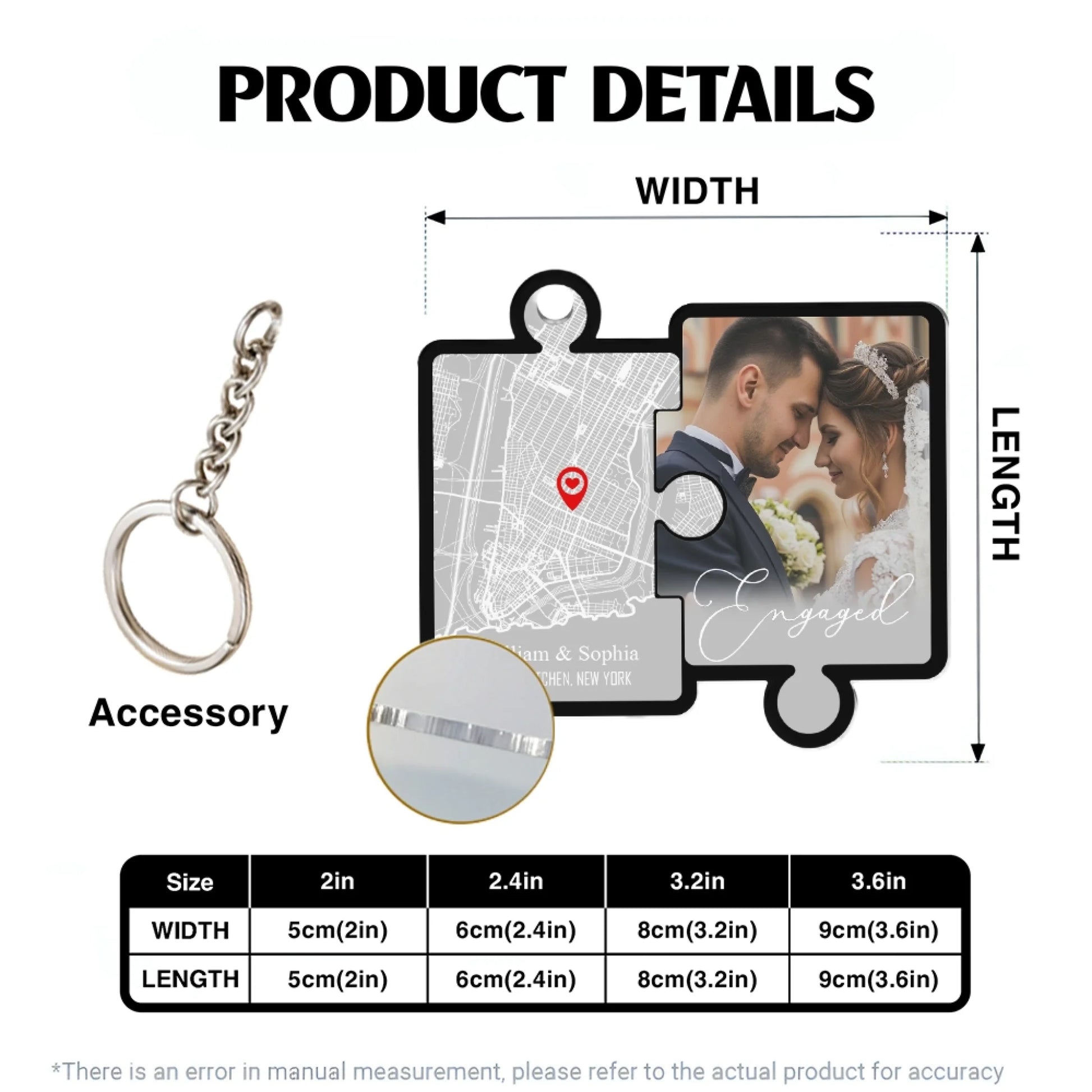Personalized acrylic keychain size chart dimensions and specifications