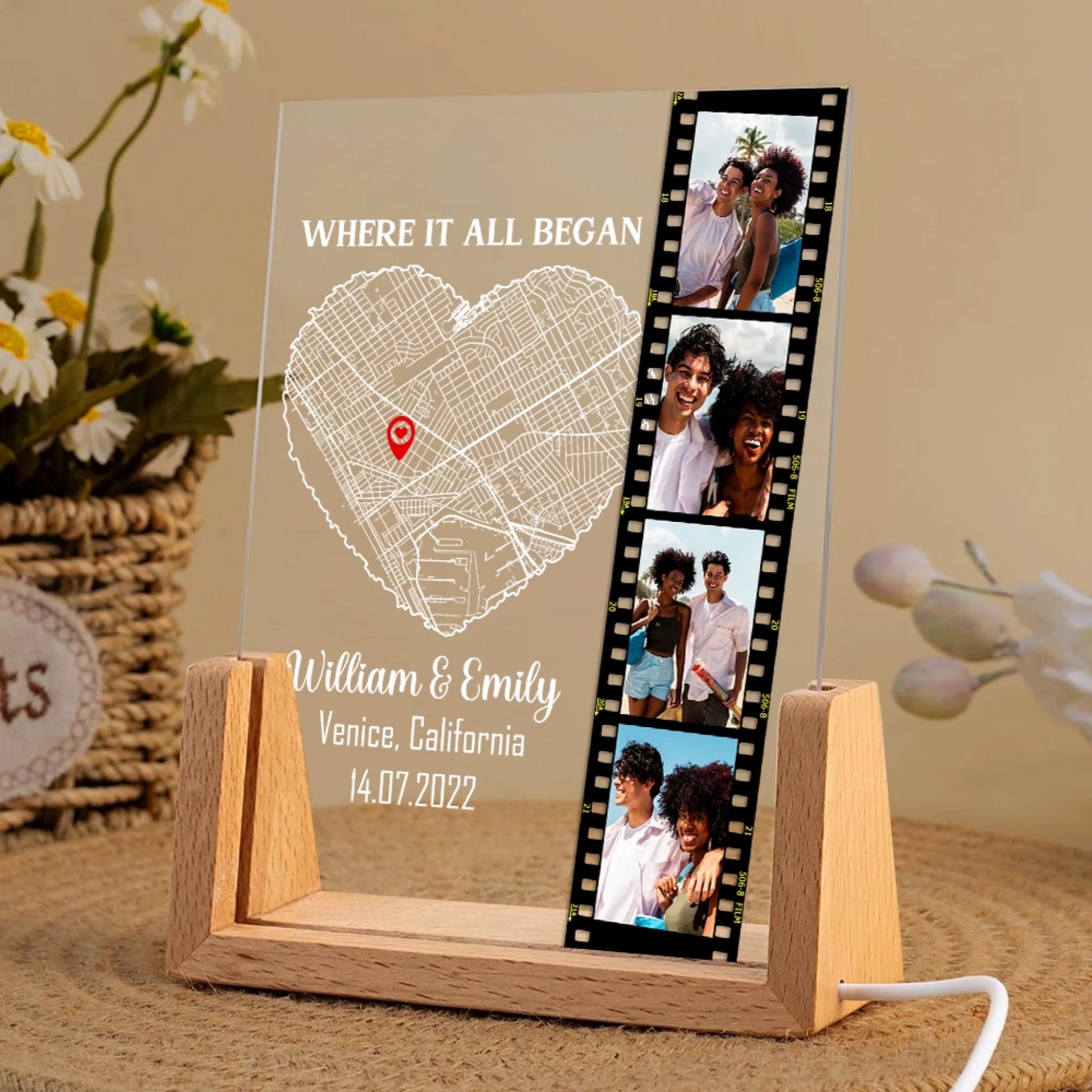 Personalized Couple Night Light With Photos And Map Location