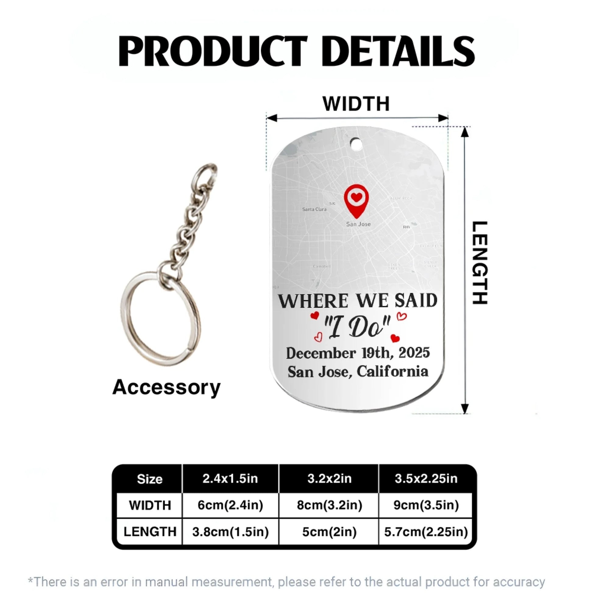 Personalized Aluminium Keychain Size Chart And Product Details