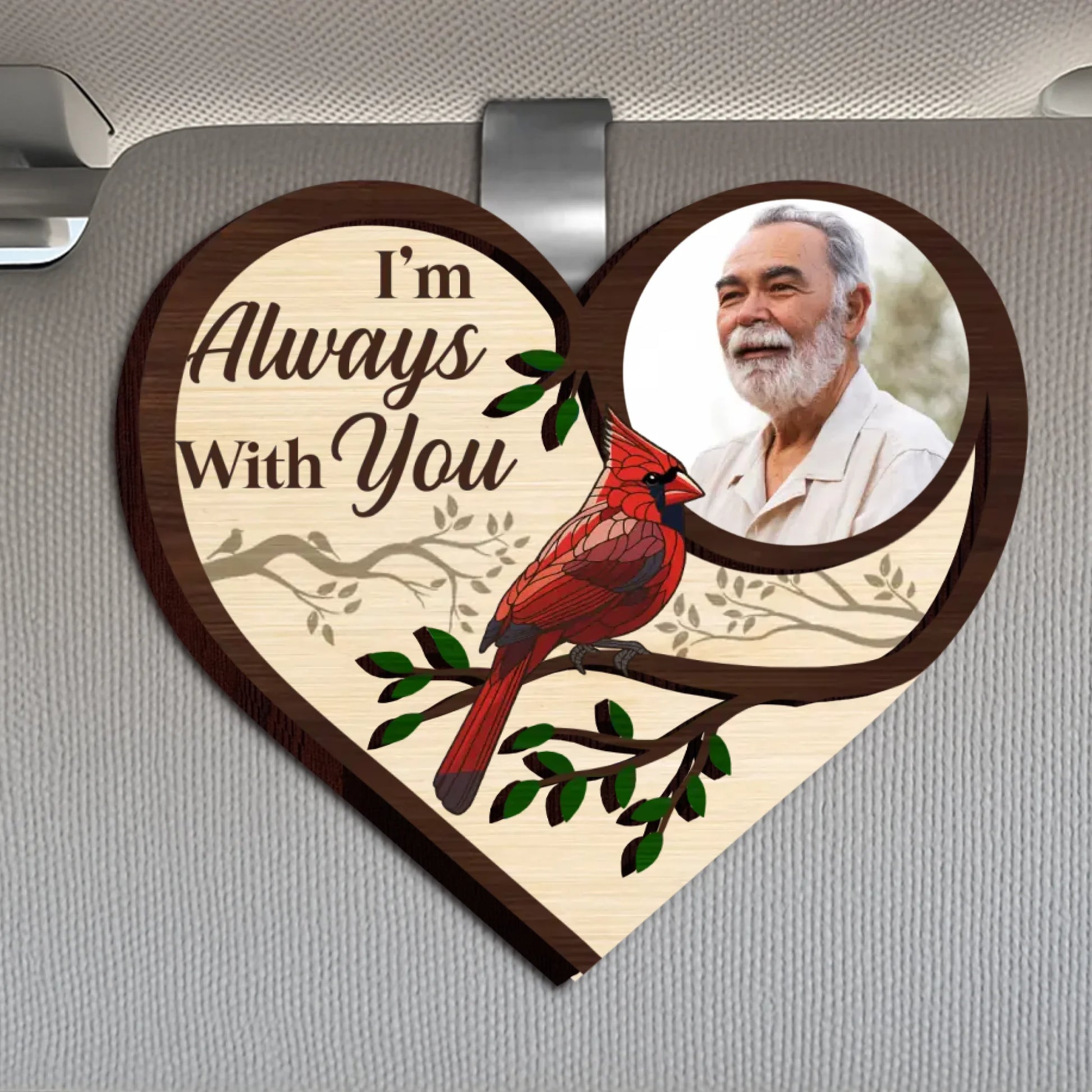 Always With You personalized memorial wooden car visor clip with custom photo