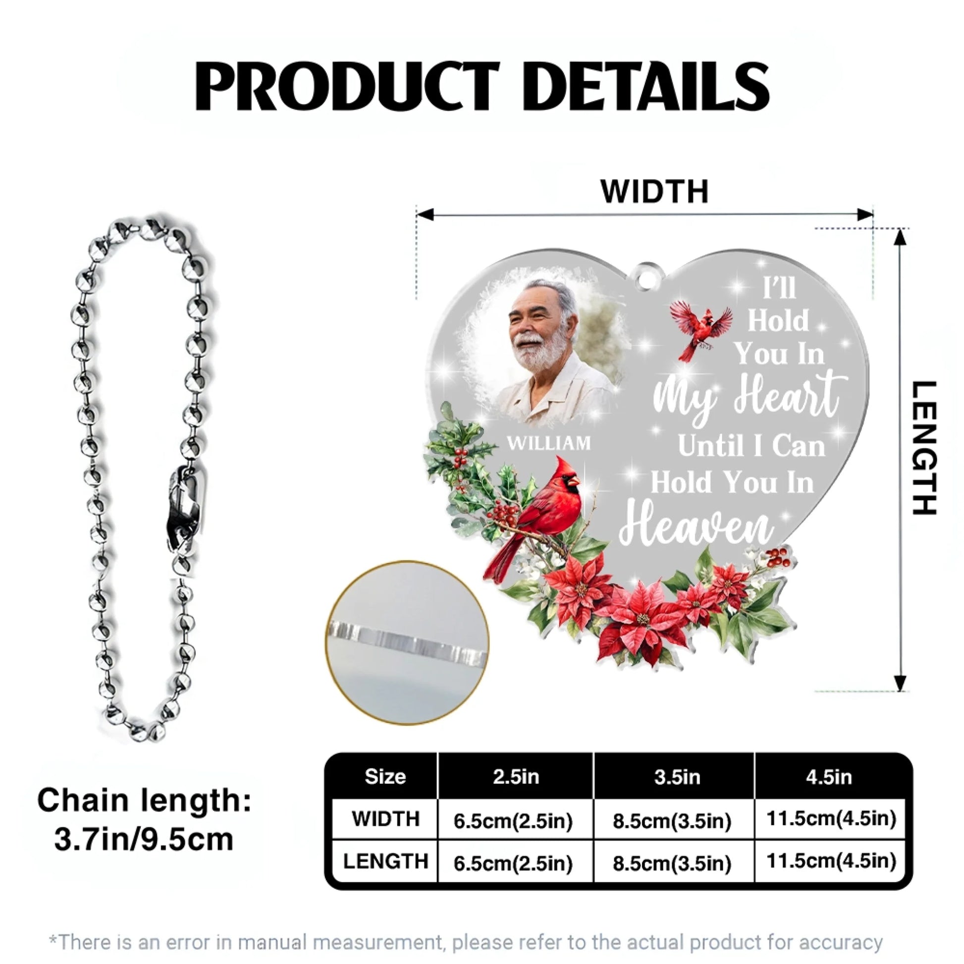Personalized acrylic memorial car hanger product details and size guide