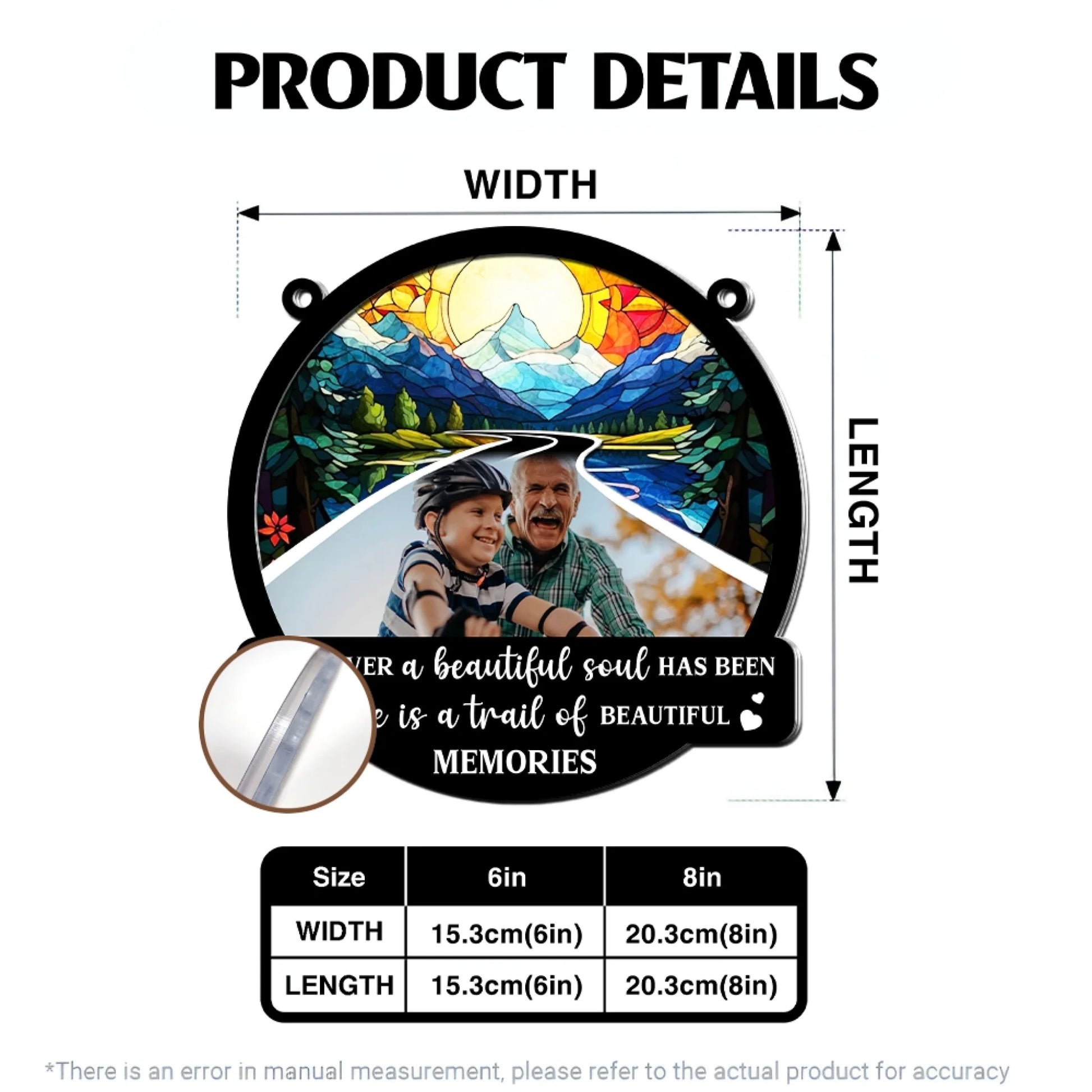 Memorial suncatcher size guide and dimensions