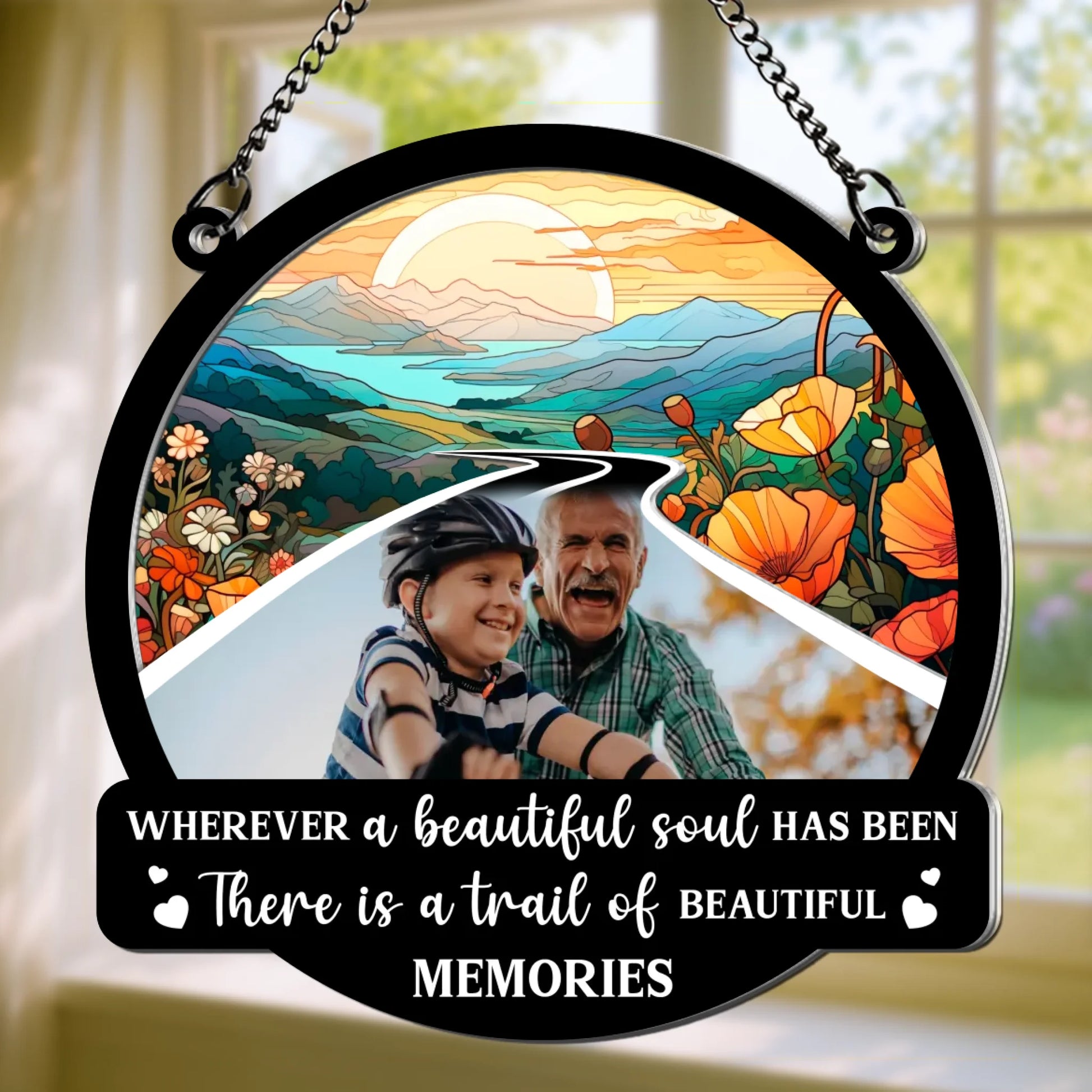 Personalized memorial landscape suncatcher with custom photo