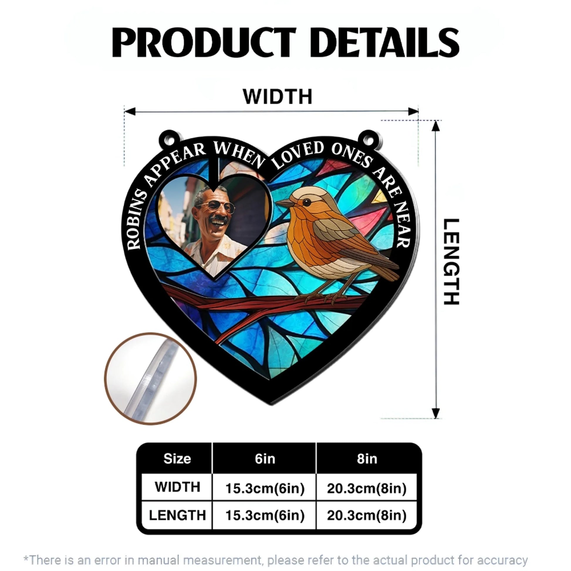 Robin memorial suncatcher size guide and dimensions
