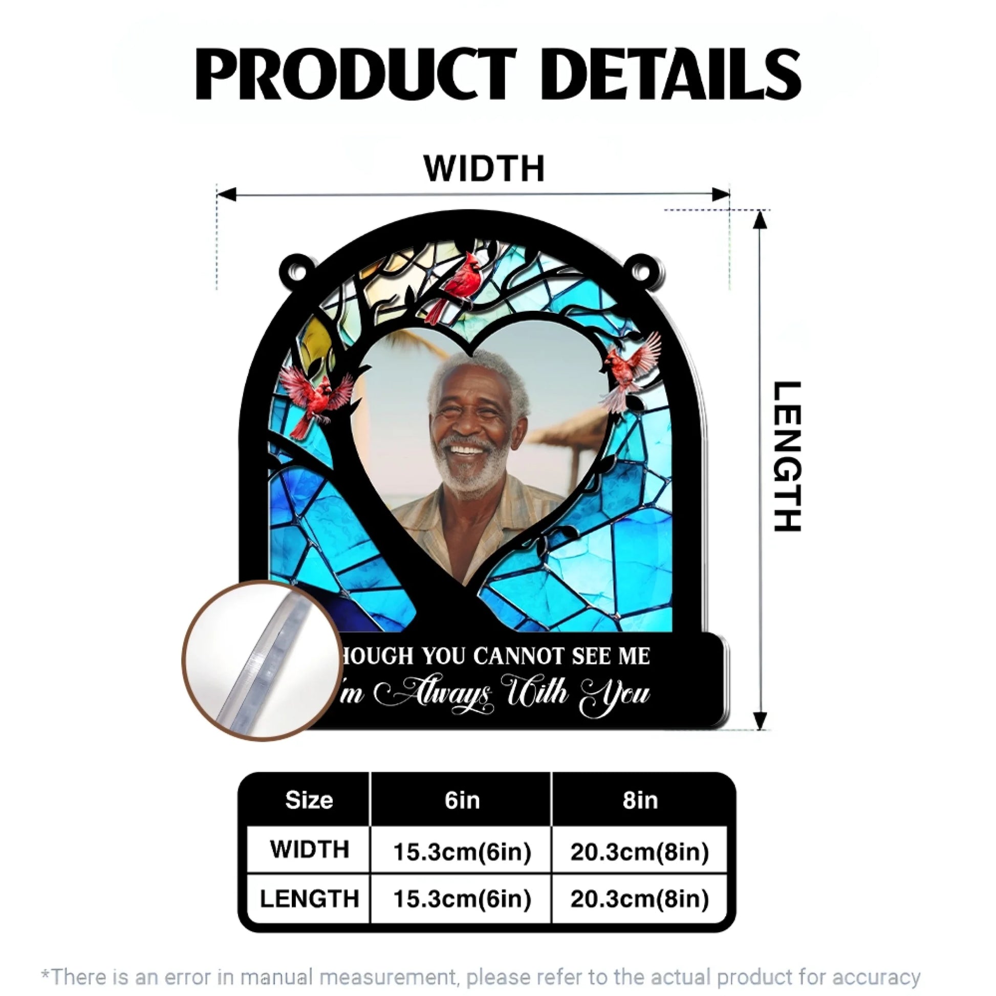 Memorial suncatcher size guide and dimensions