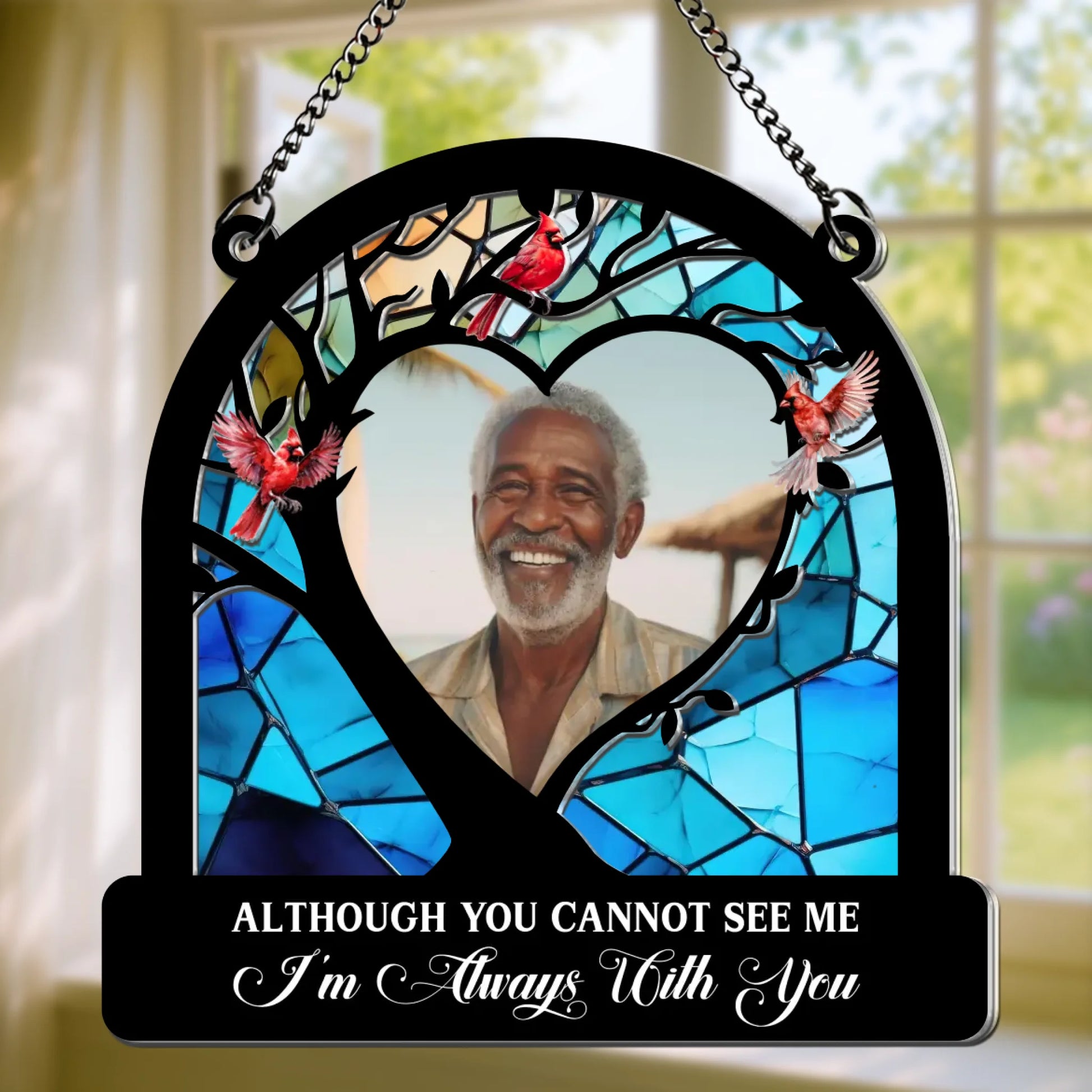 Personalized memorial suncatcher with custom photo and remembrance quote