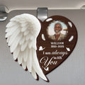 Always With You personalized memorial car visor clip with photo and angel wings