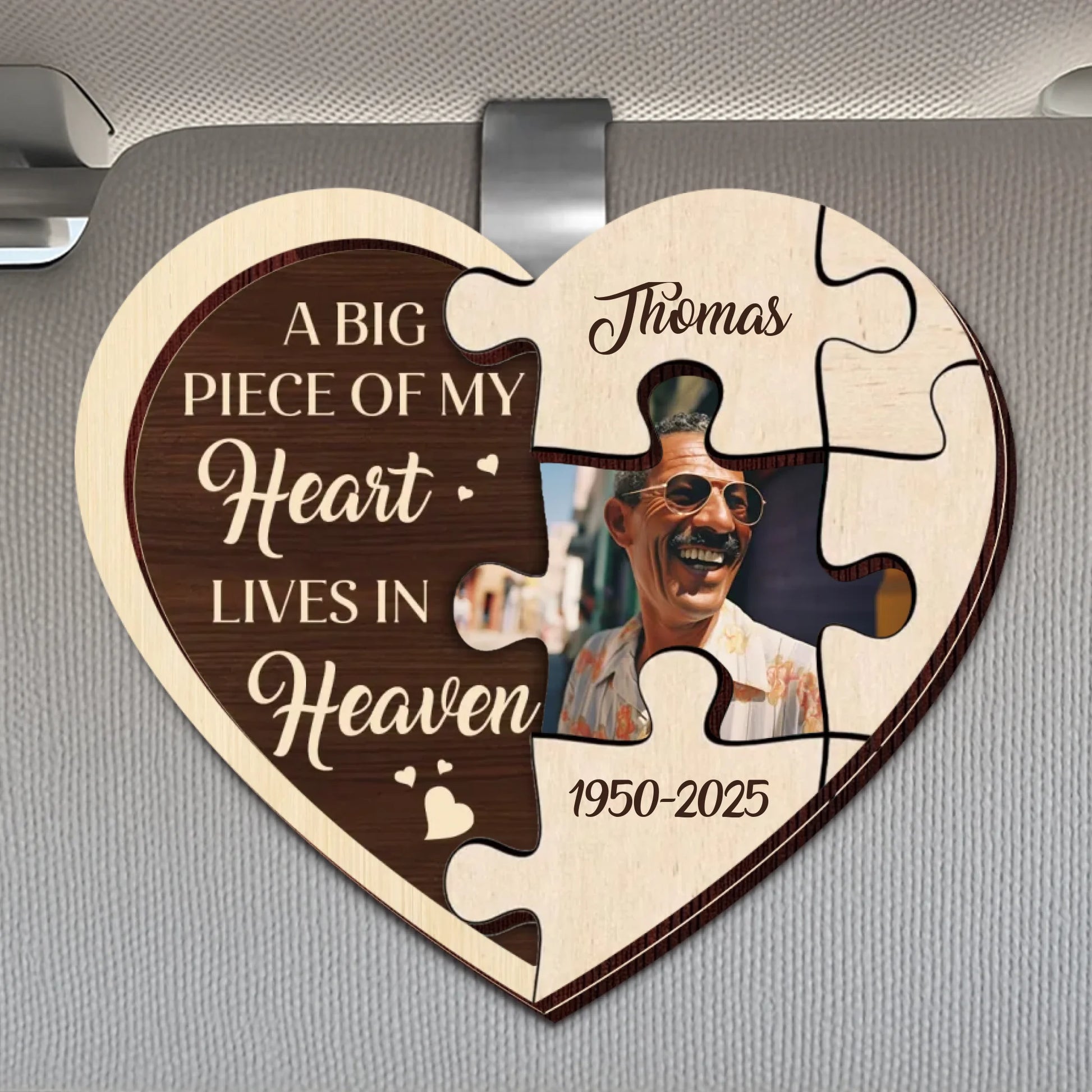 A Piece Of My Heart personalized memorial car visor clip with custom photo