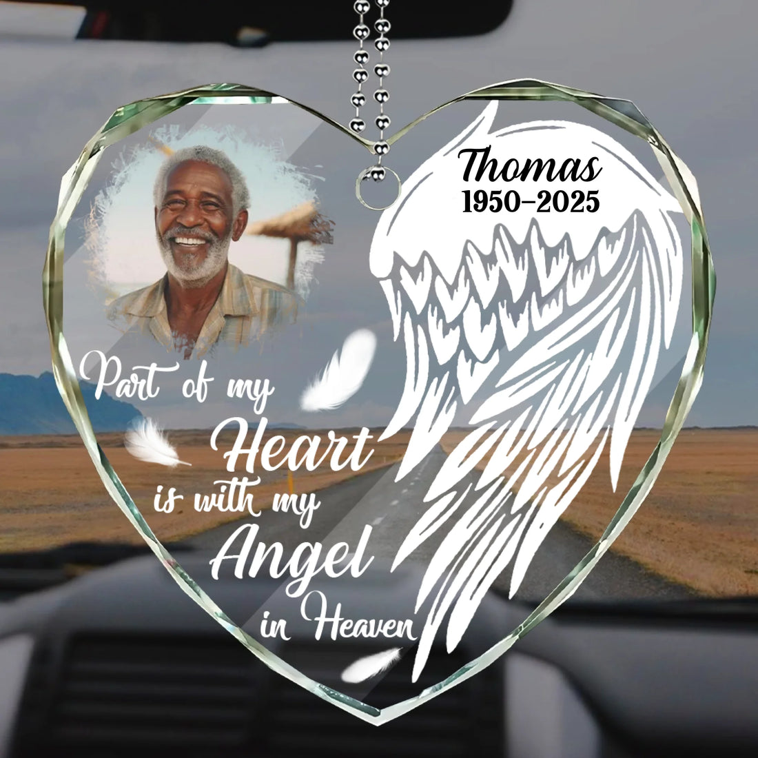 My Angel In Heaven - Personalized Heart Shaped Glass Car Hanger
