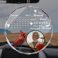 Personalized memorial glass car hanger with photo and quote