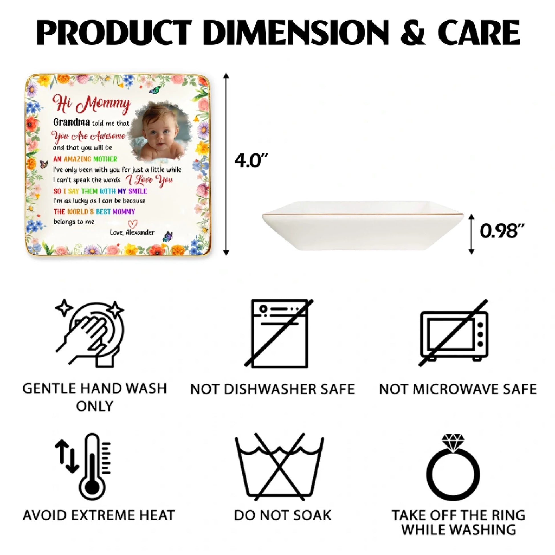 Personalized Ceramic Ring Dish Product Dimensions And Care Instructions