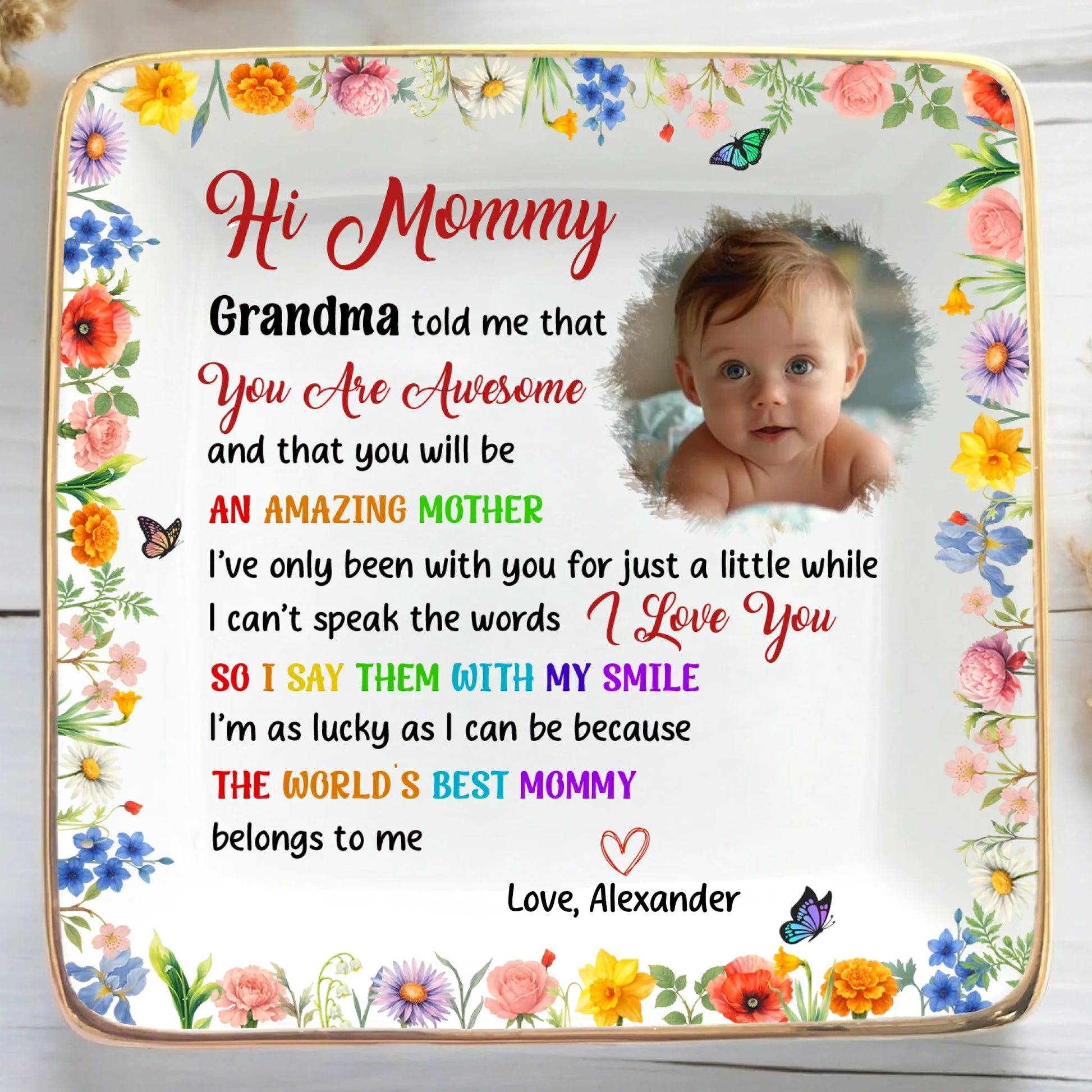 Personalized Ceramic Ring Dish For Mom With Photo And Granddaughter Message