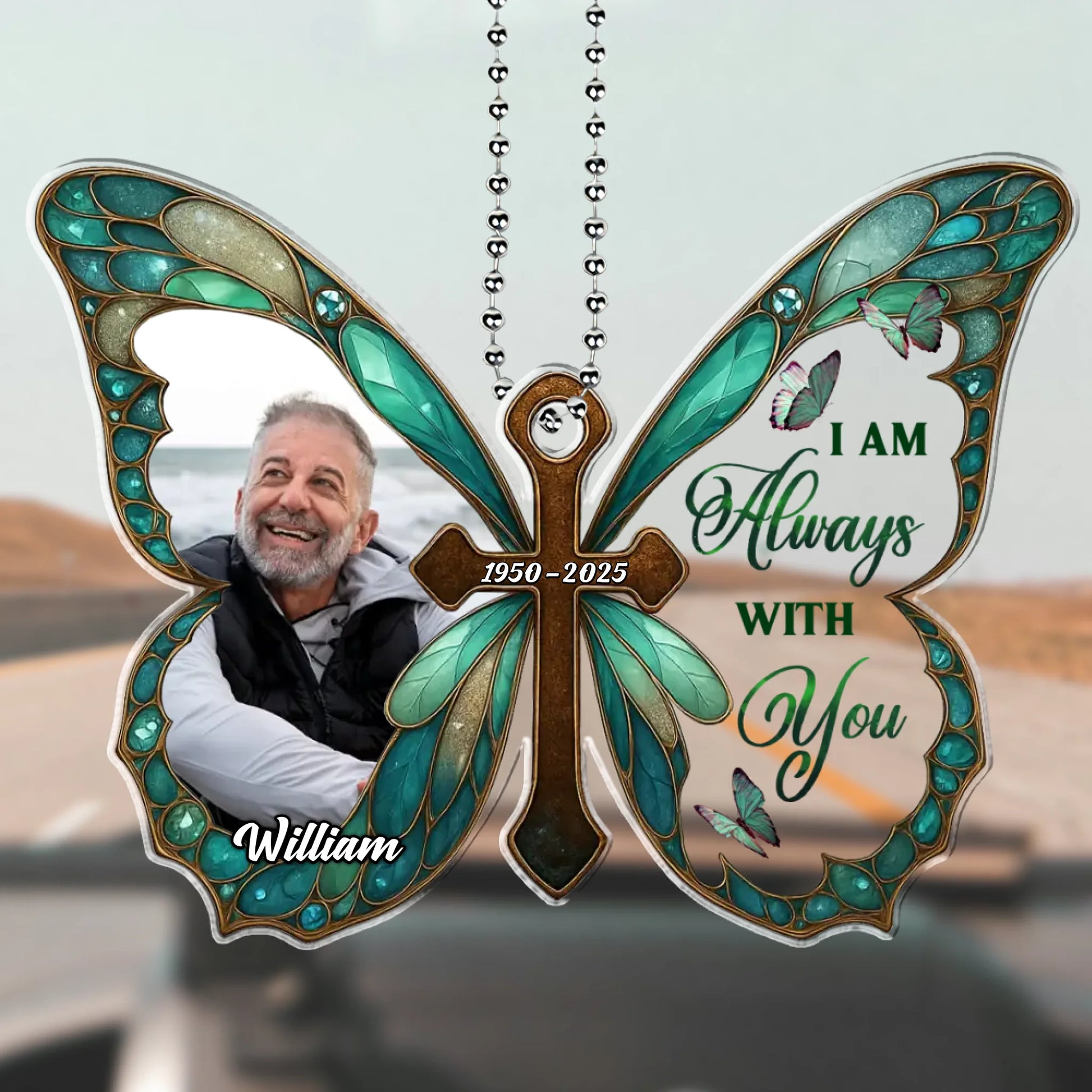 Personalized memorial butterfly car hanger with photo