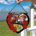 Memorial cardinal suncatcher displayed in window with custom photo