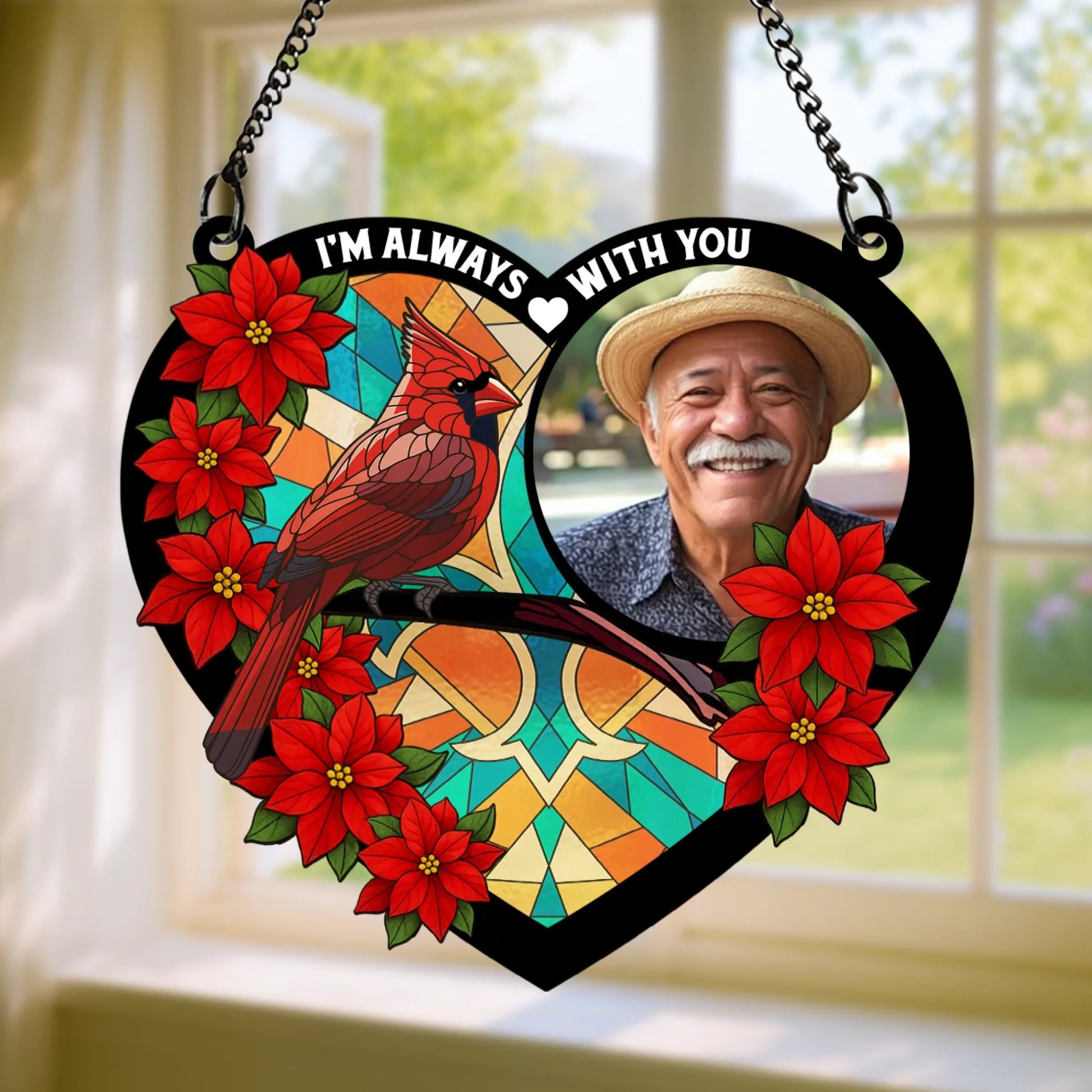 Personalized memorial cardinal suncatcher with custom photo remembrance gift