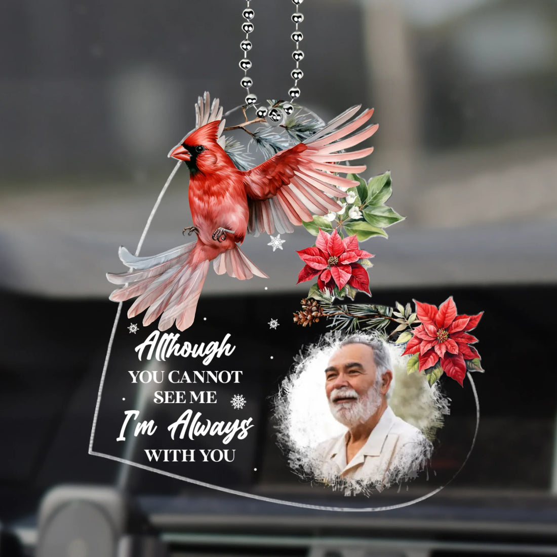 Personalized memorial cardinal car hanger with photo