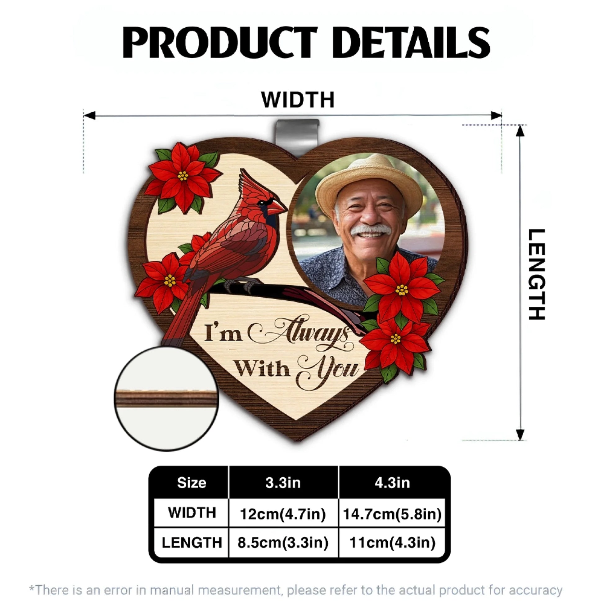 Memorial car visor clip dimensions size guide and product information