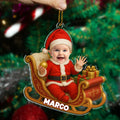 Custom Baby Photo Christmas Ornament In Santa Sleigh Design