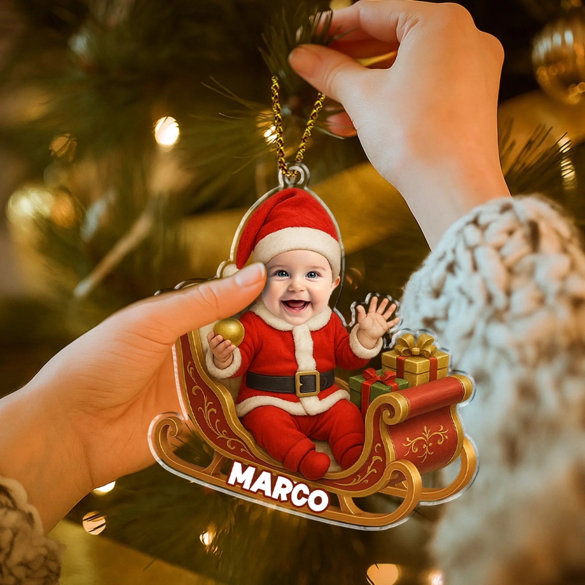 Baby Christmas Ornament With Custom Name And Photo Keepsake