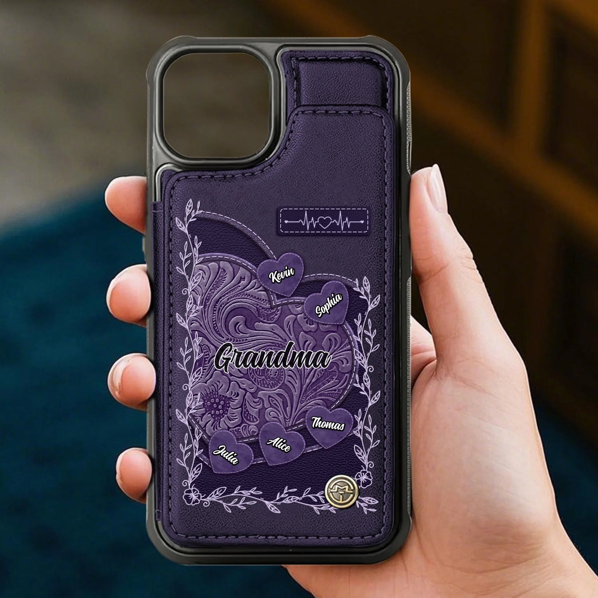 Grandma Personalized Leather Phone Case With Birth Month Flowers