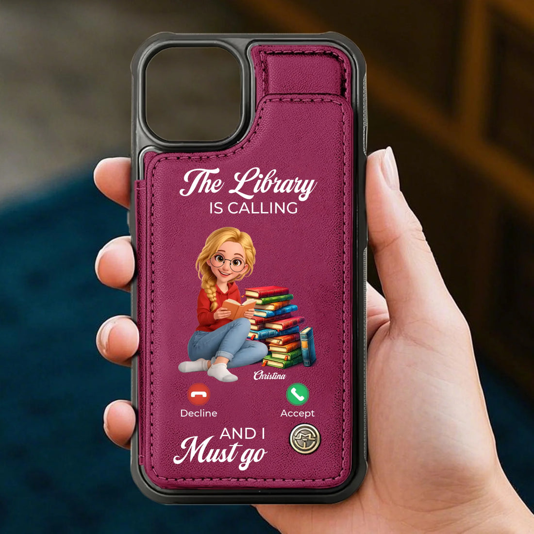 The Library Is Calling - Personalized Leather Flip Wallet Phone Case