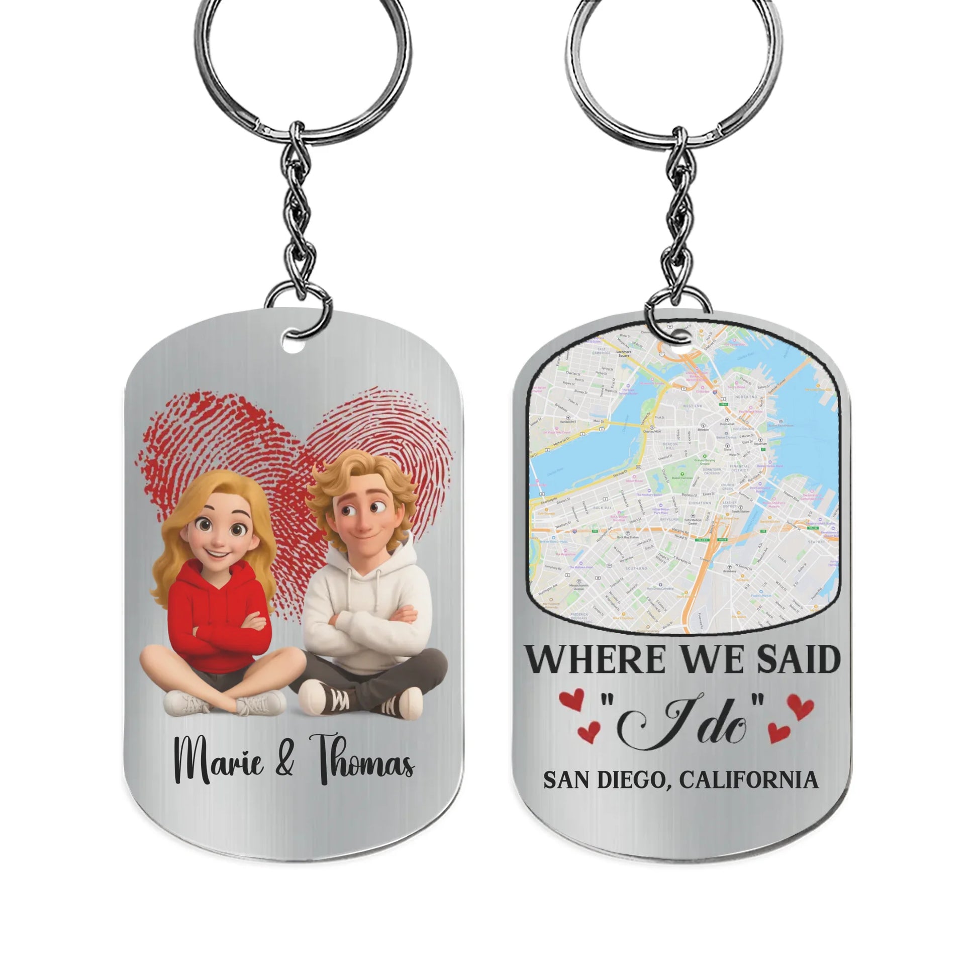 Personalized Couple Keychain Featuring Wedding Location Artwork