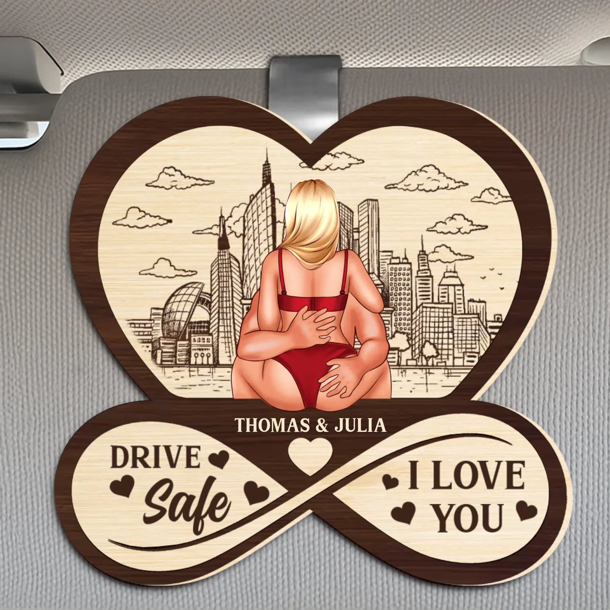 Drive safe personalized car visor clip for couples with custom names