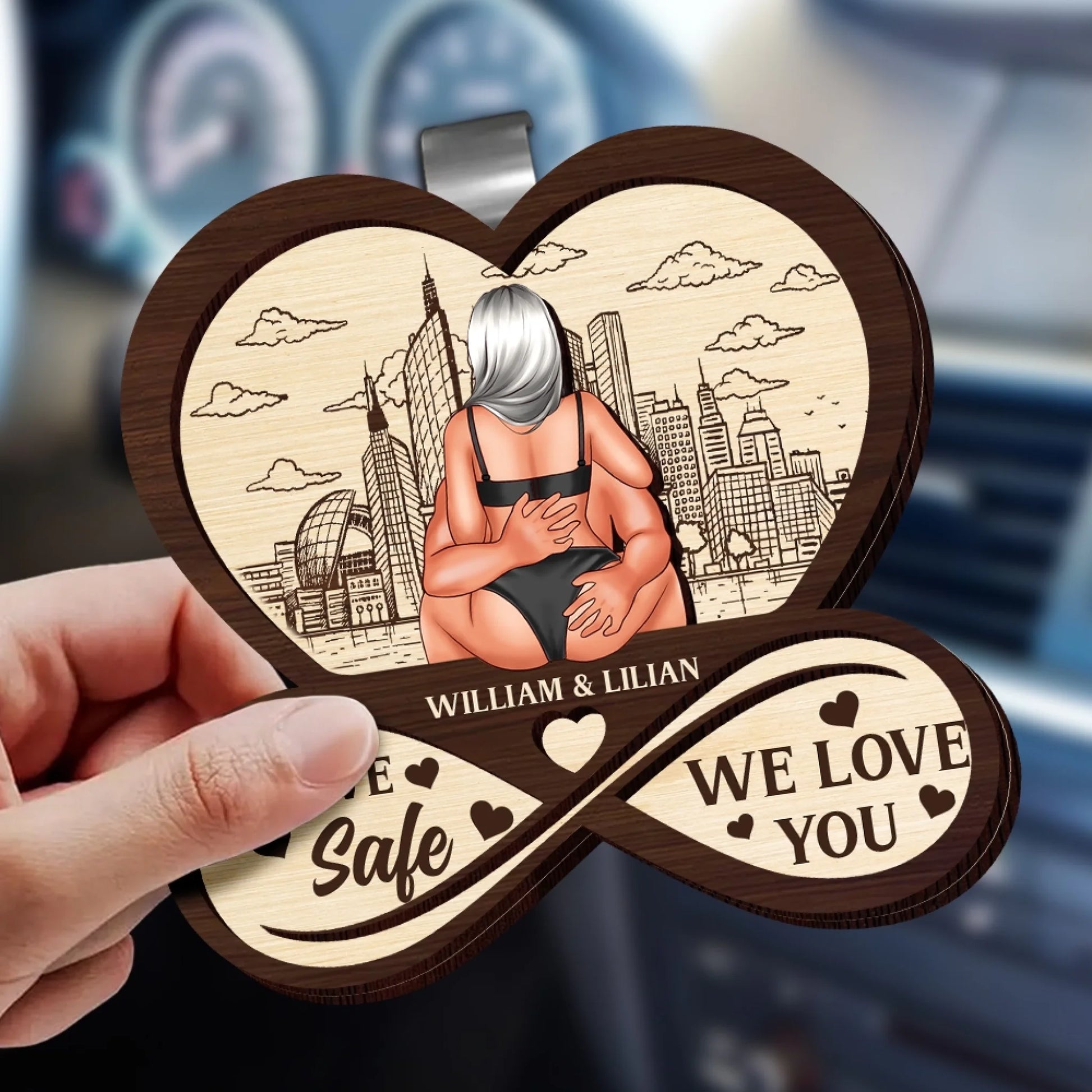 Custom drive safe car visor clip gift for couples