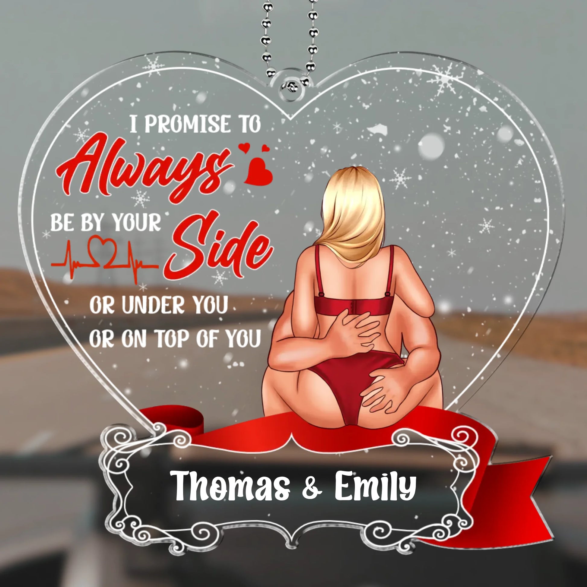Always by your side personalized acrylic car hanger for couples