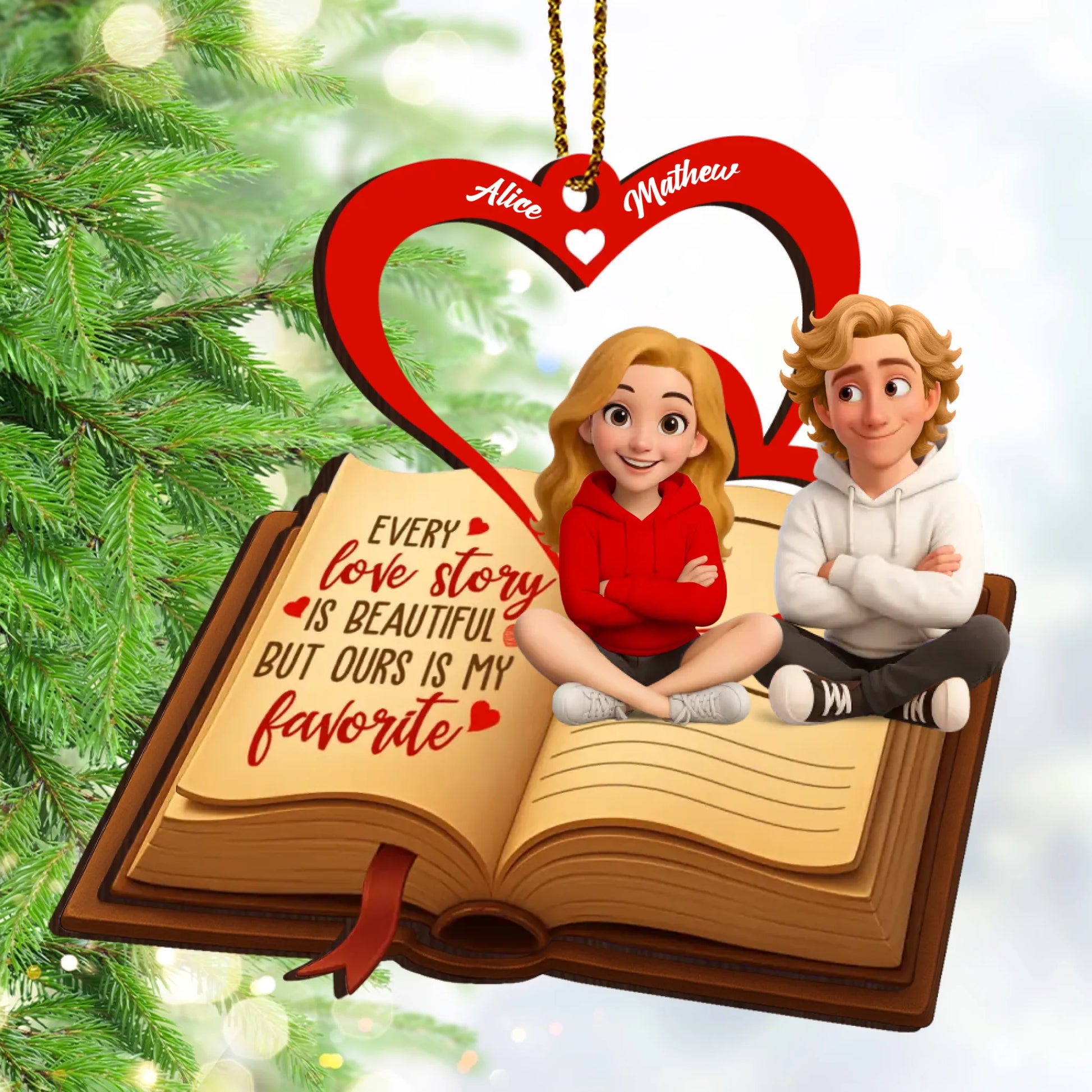 Love Story Is Beautiful Personalized Wooden Ornament For Couples