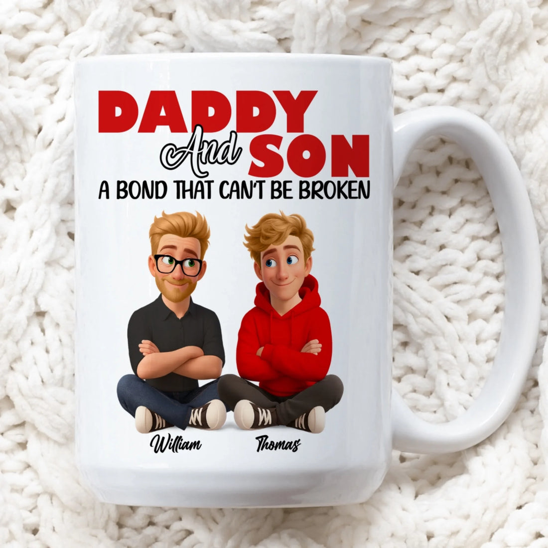 A Bond Can't Be Broken personalized daddy and daughter coffee mug with custom names