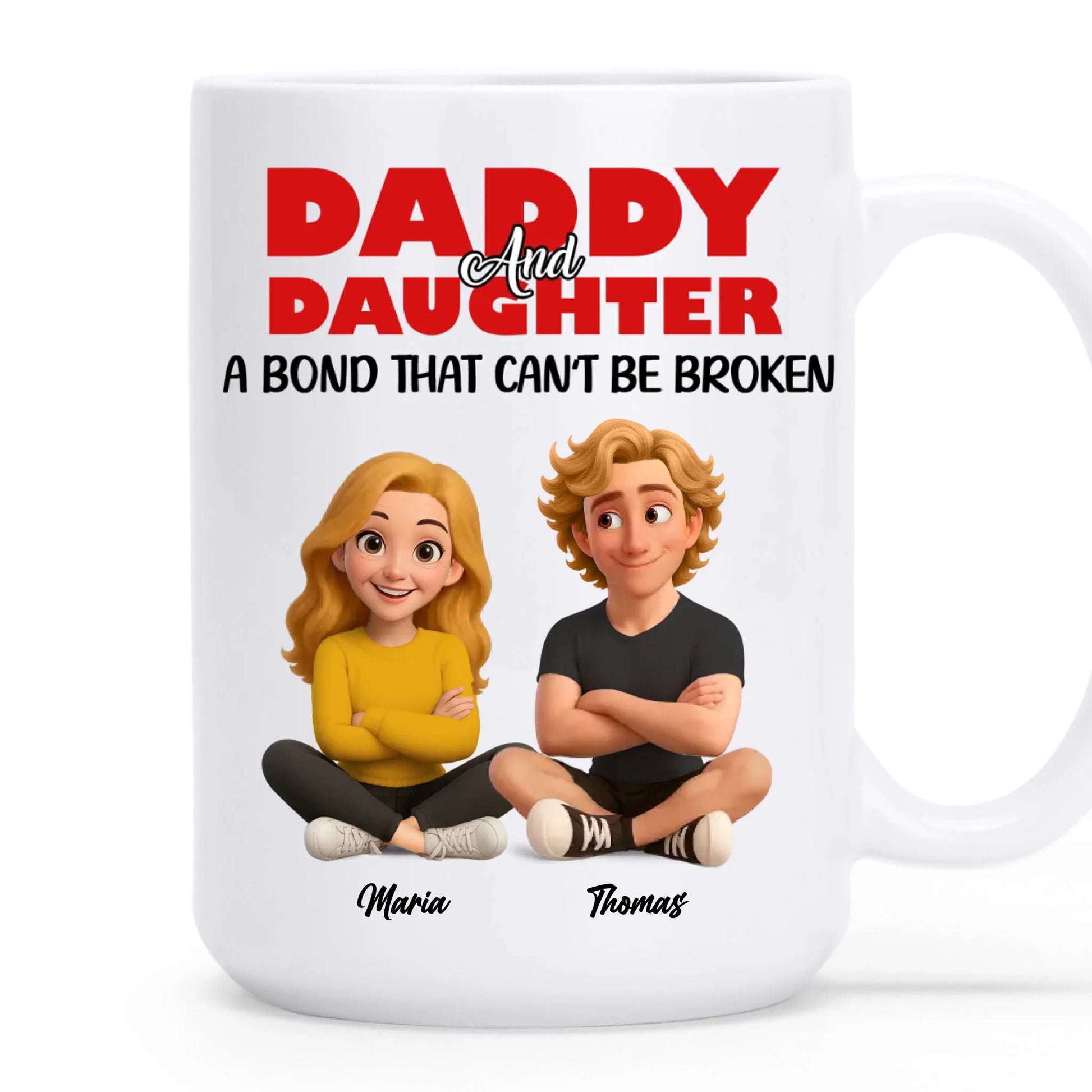 Personalized father and daughter coffee mug with custom character illustration