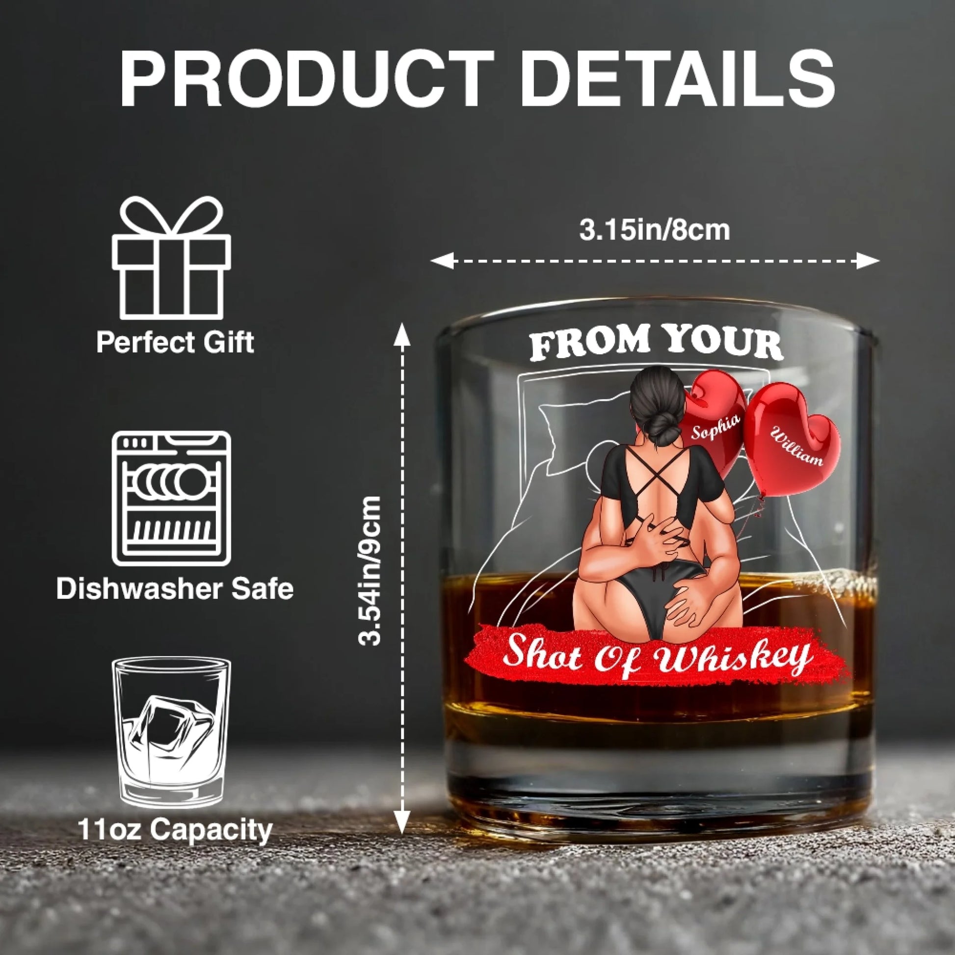 Personalized whiskey glass product details