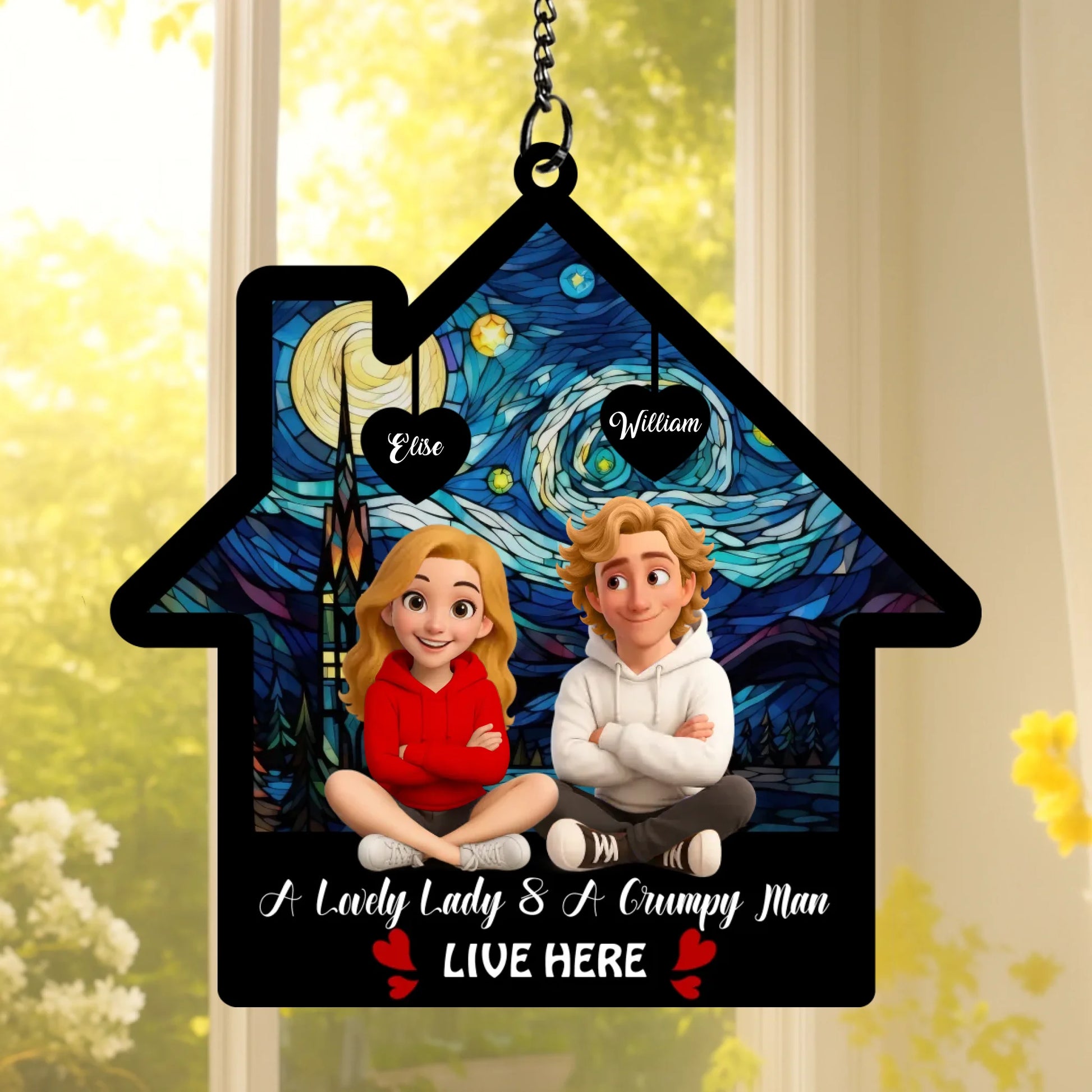 Personalized Lovely And Grumpy Couple Suncatcher With Custom Names