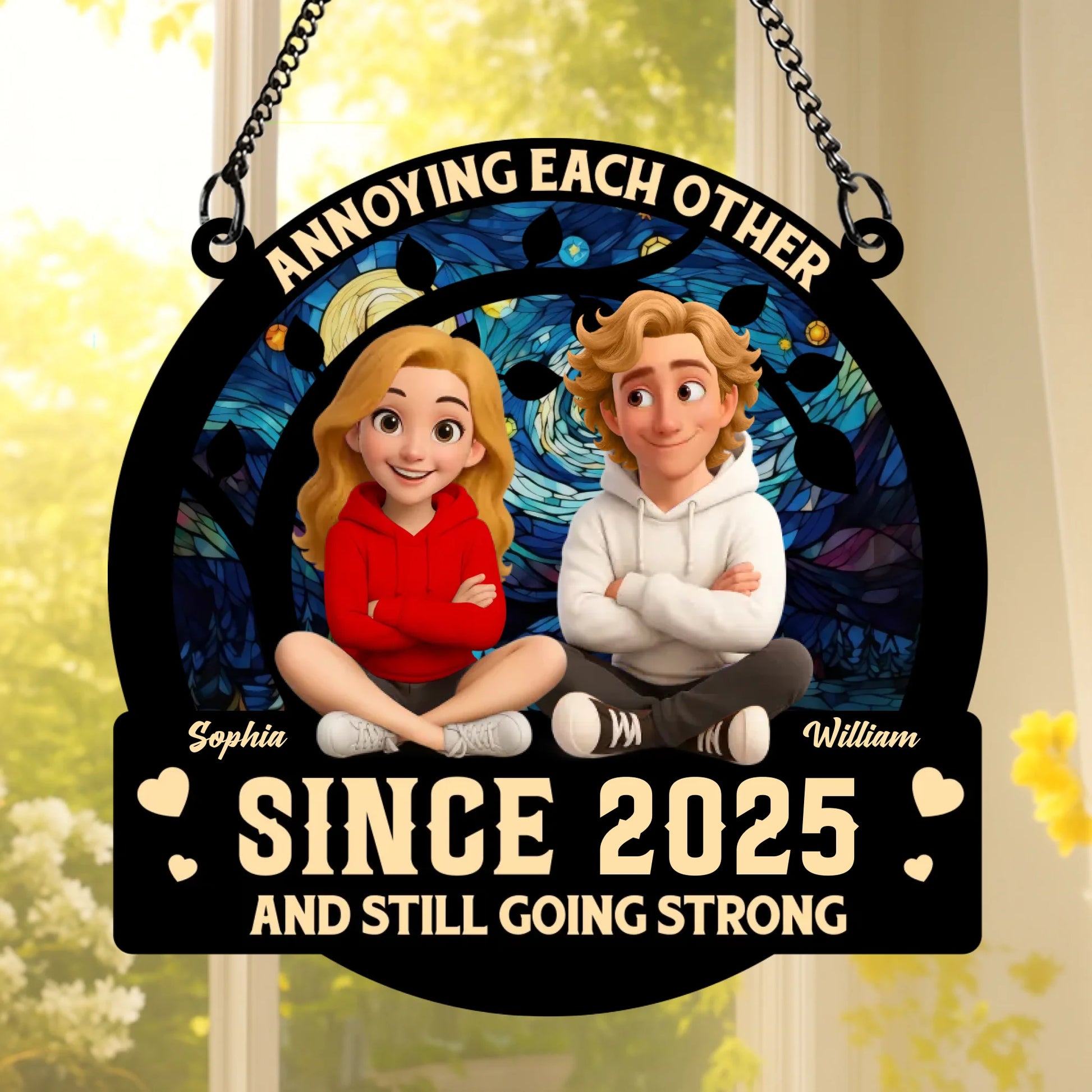 Personalized Couple Suncatcher With Custom Names And Anniversary Year