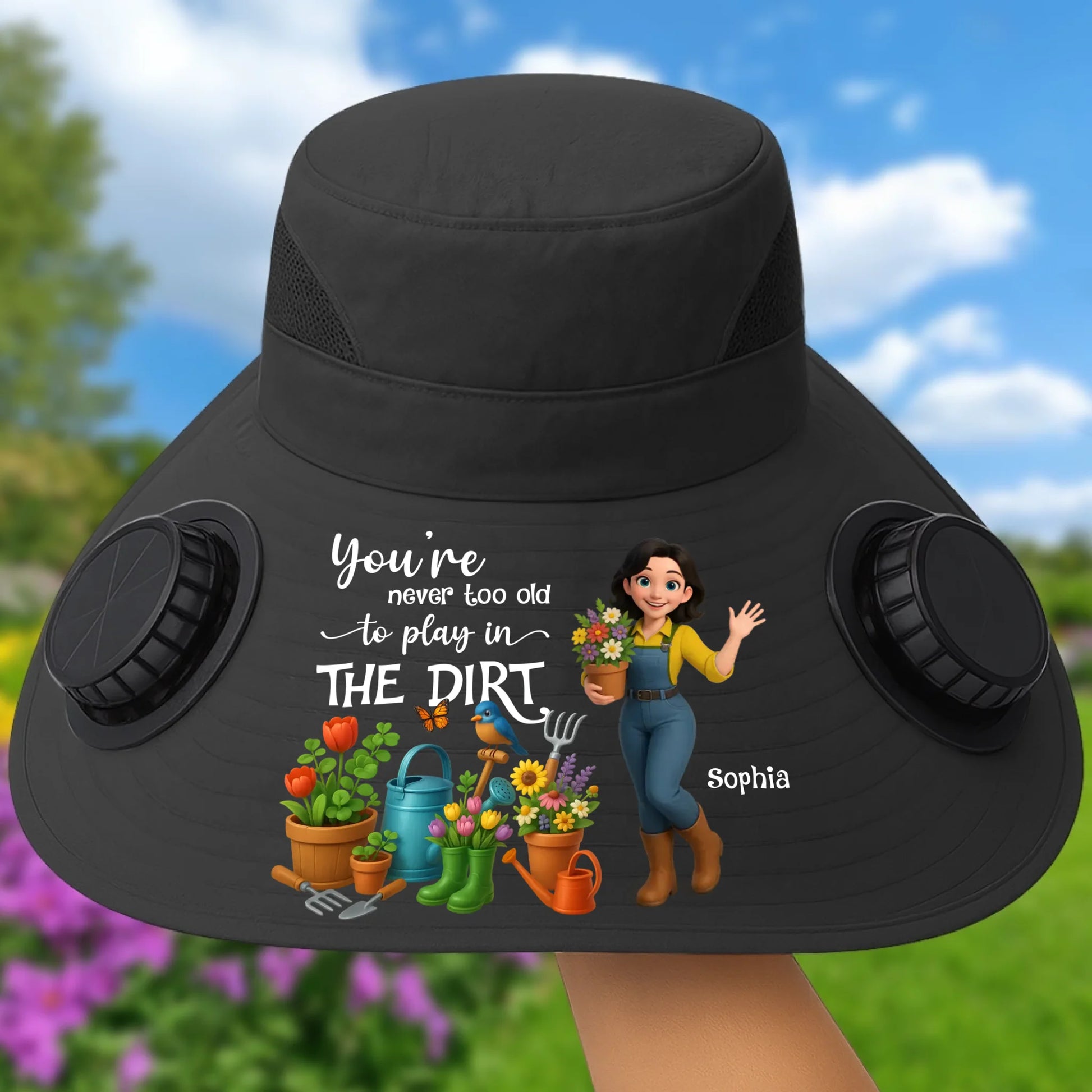 Personalized Solar Fan Hat Gift For Grandma Gardener