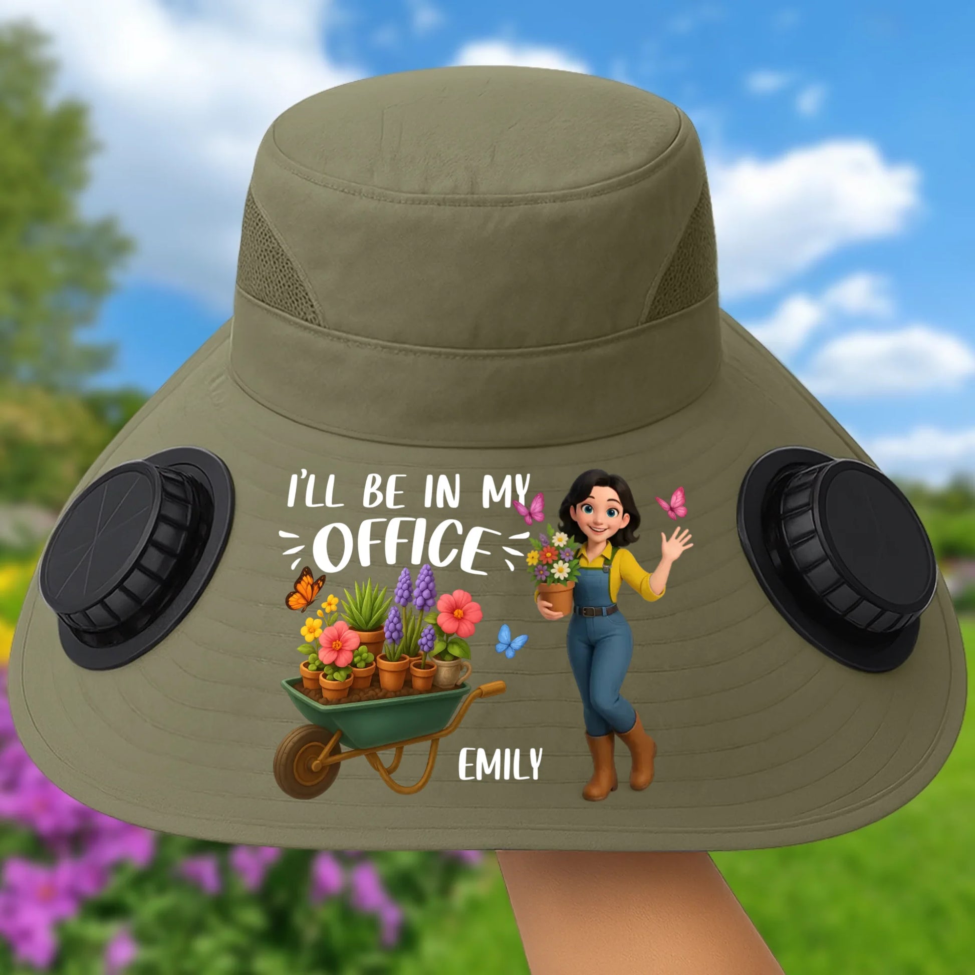 Custom Gardening Solar Fan Hat With Names