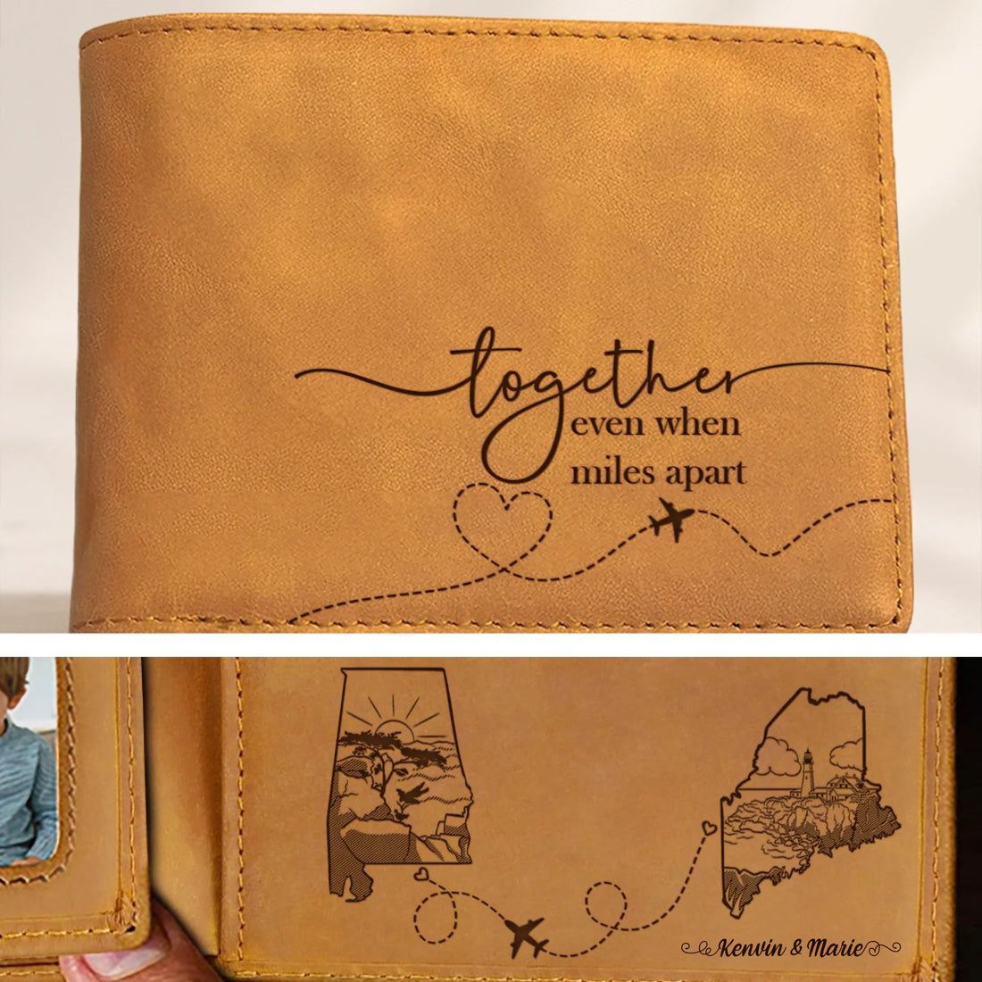 Even Miles Apart - Personalized Men's Leather Wallet