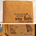 Personalized Long Distance Leather Wallet For Boyfriend