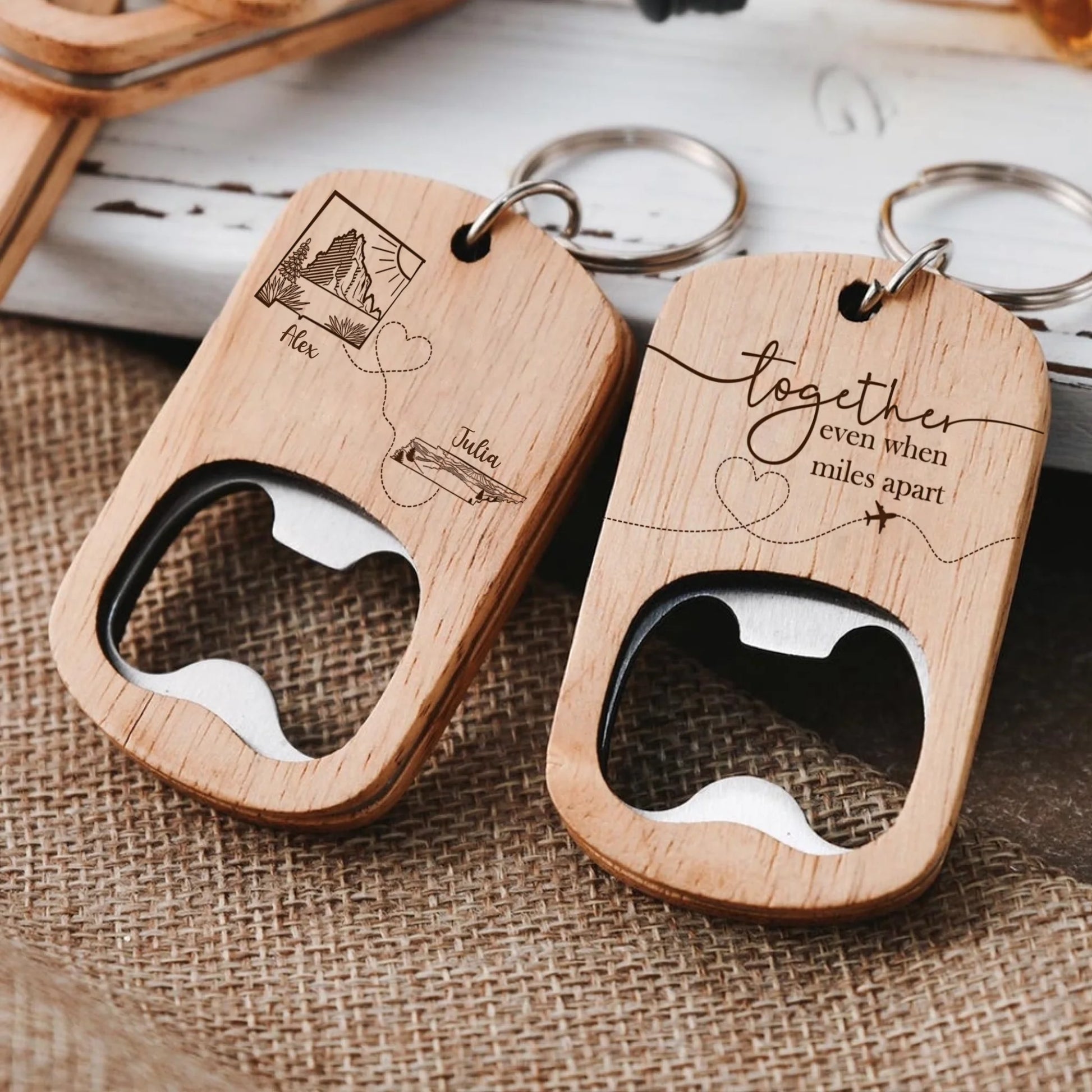 Long Distance Relationship Wooden Keychain Gift