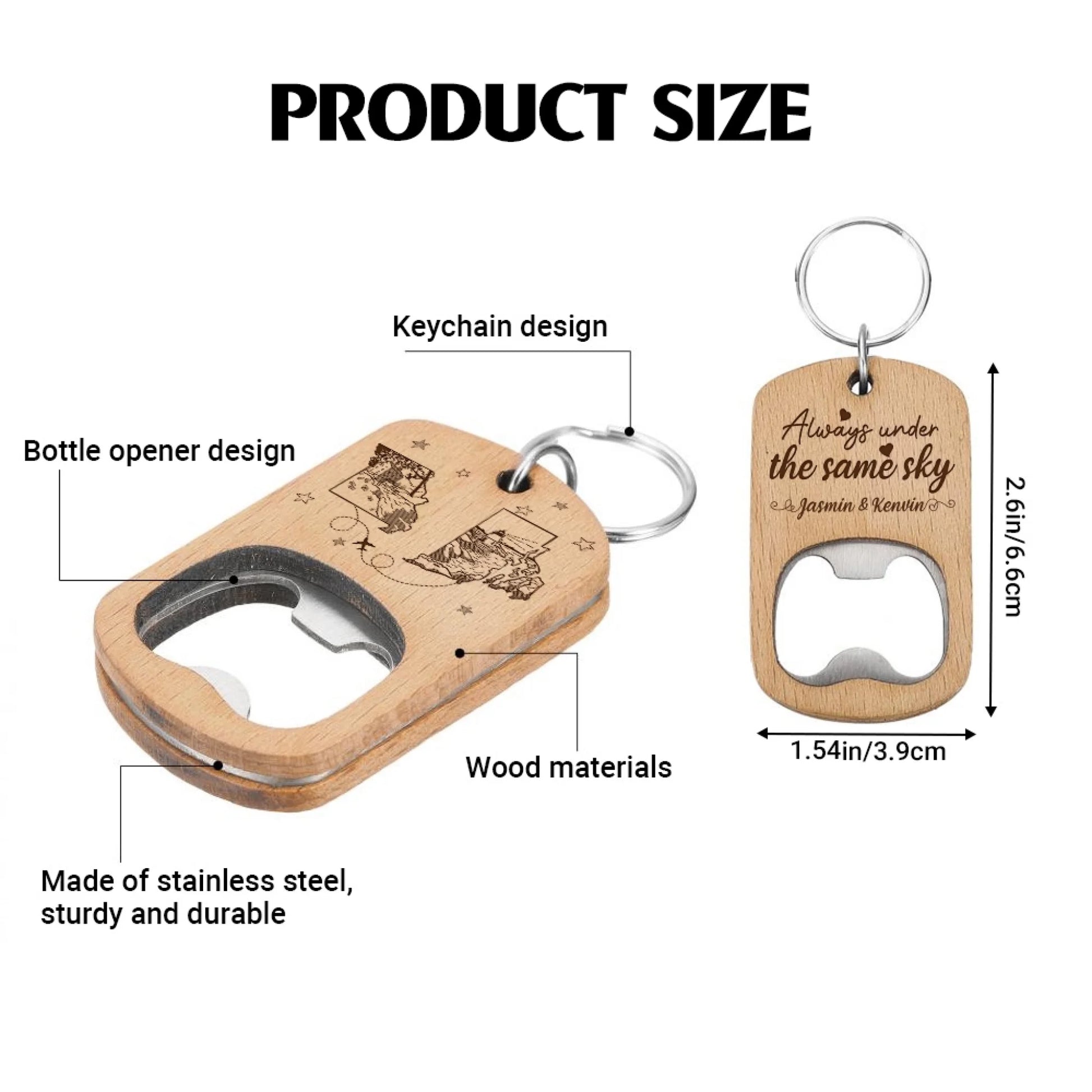 Wooden Bottle Opener Keychain Size Chart And Product Details