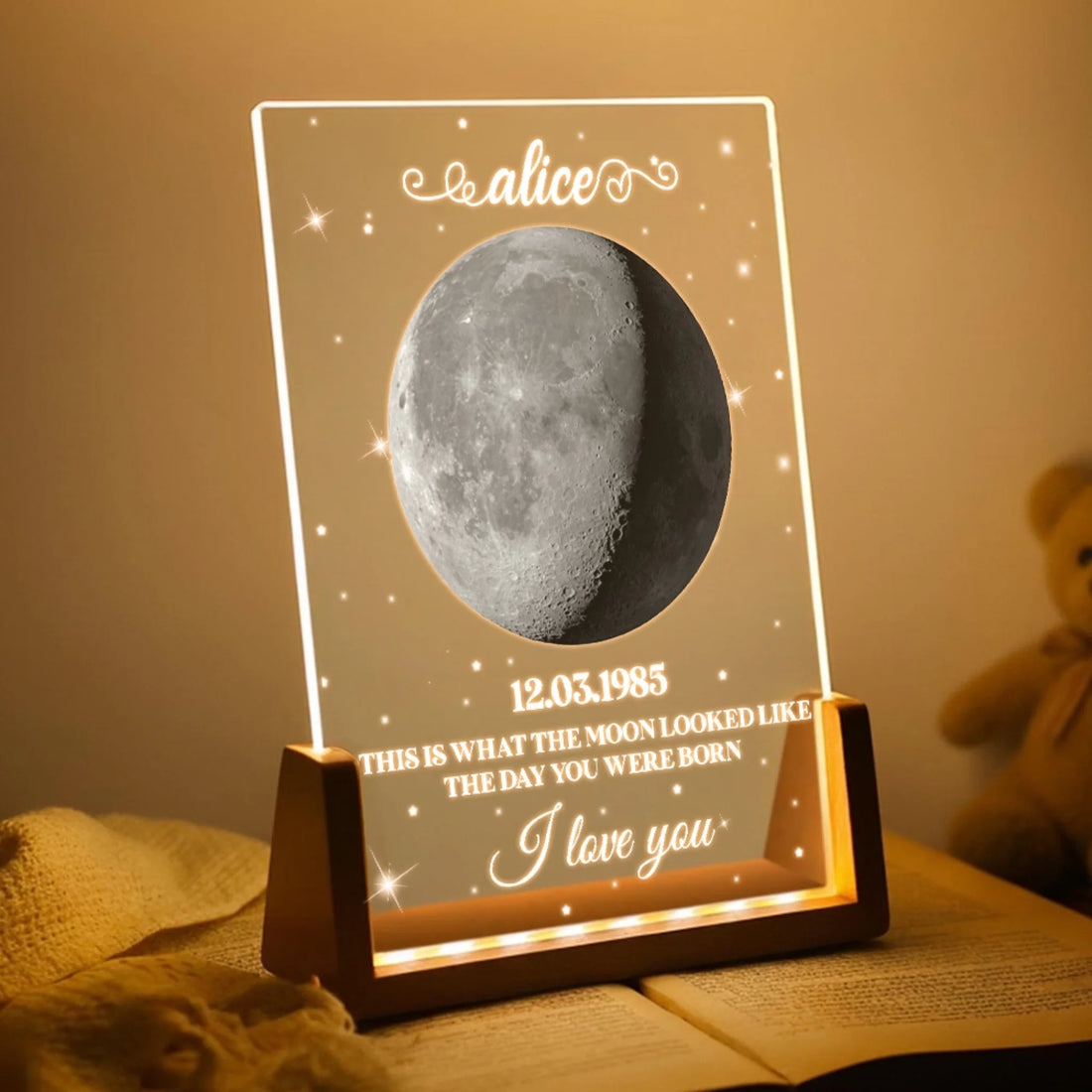 I love you personalized moon phase acrylic night light for couples
