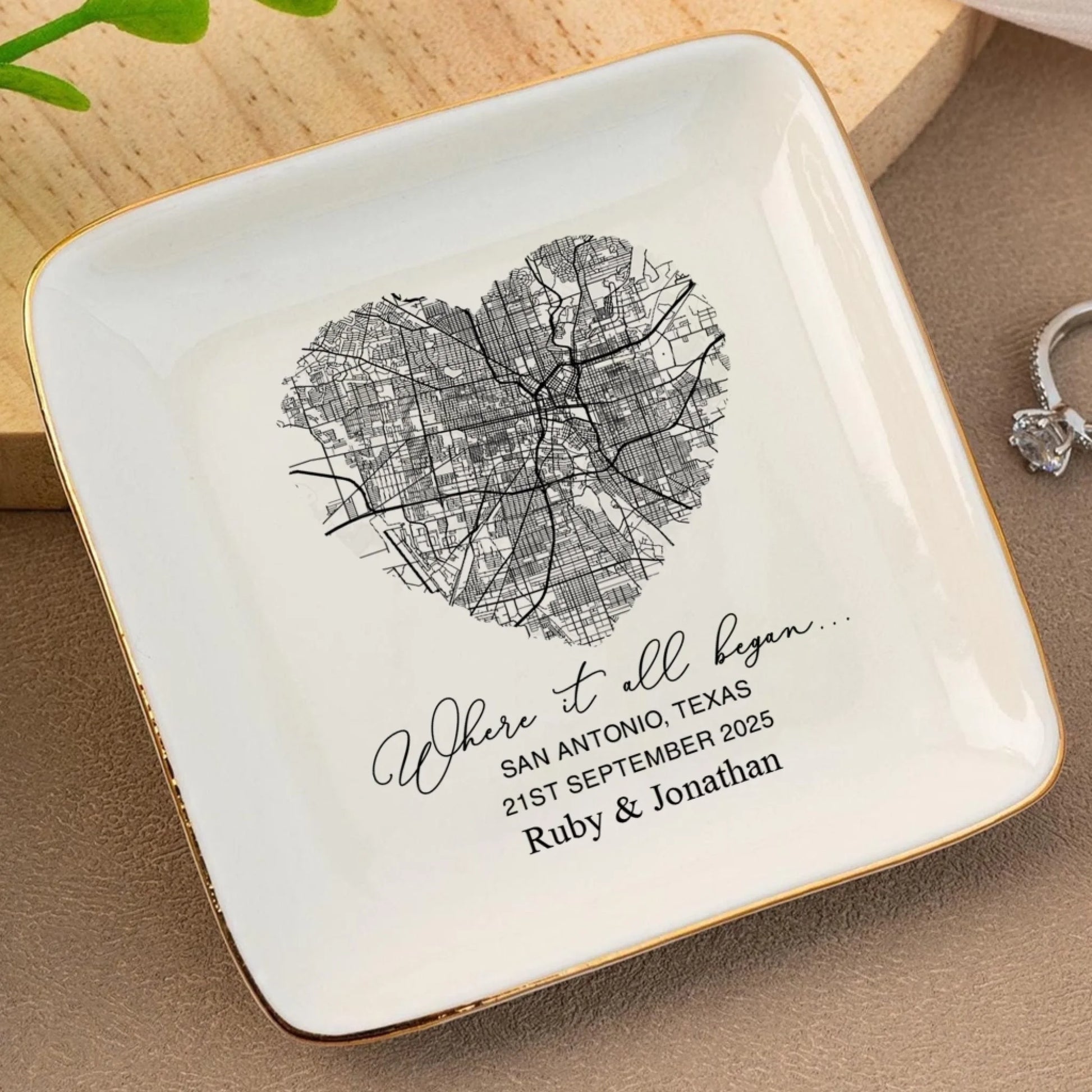 Custom coordinates ring holder gift for couples