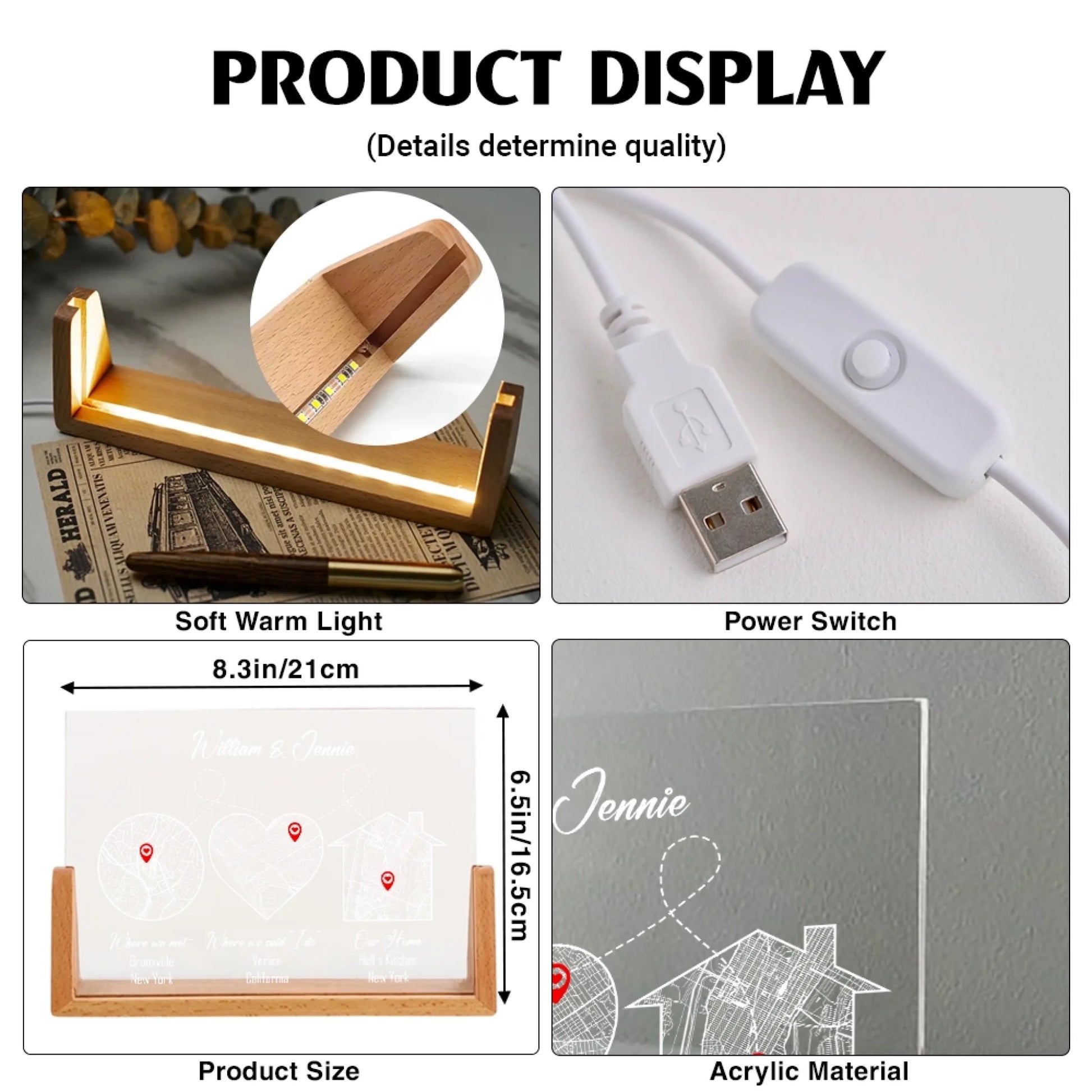 Personalized acrylic night light product details and specifications