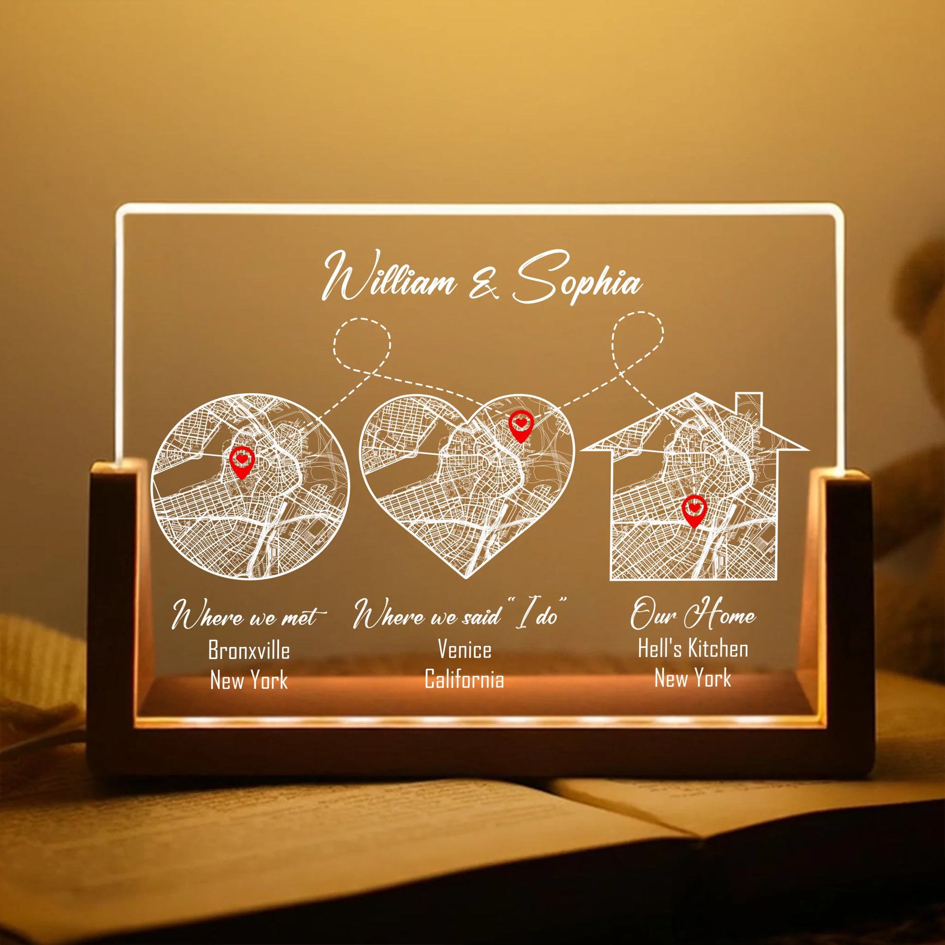 Personalized anniversary coordinates acrylic night light for couples