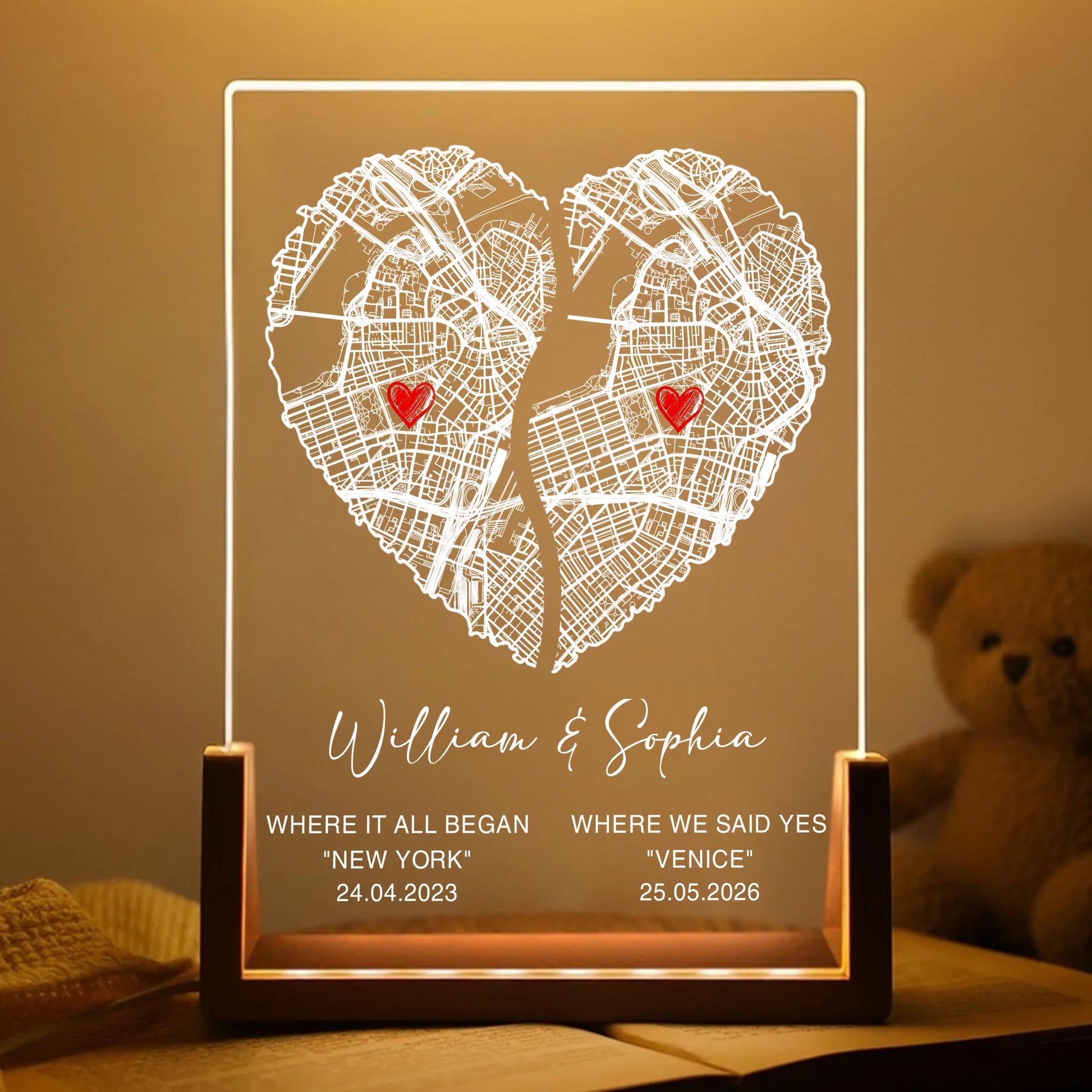 Where it all began personalized coordinates acrylic night light for couples
