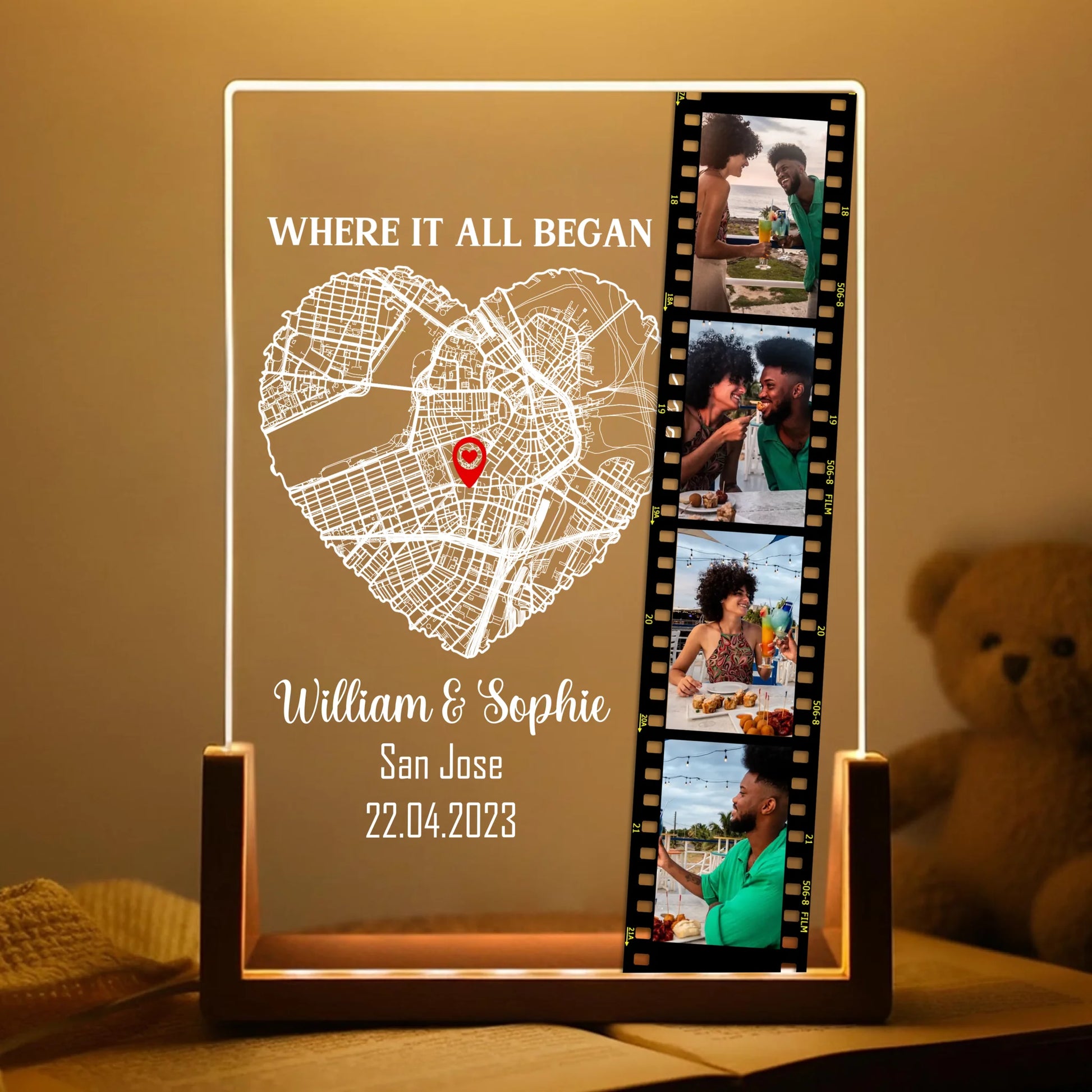 Personalized Where It All Began Acrylic Night Light With Custom Map