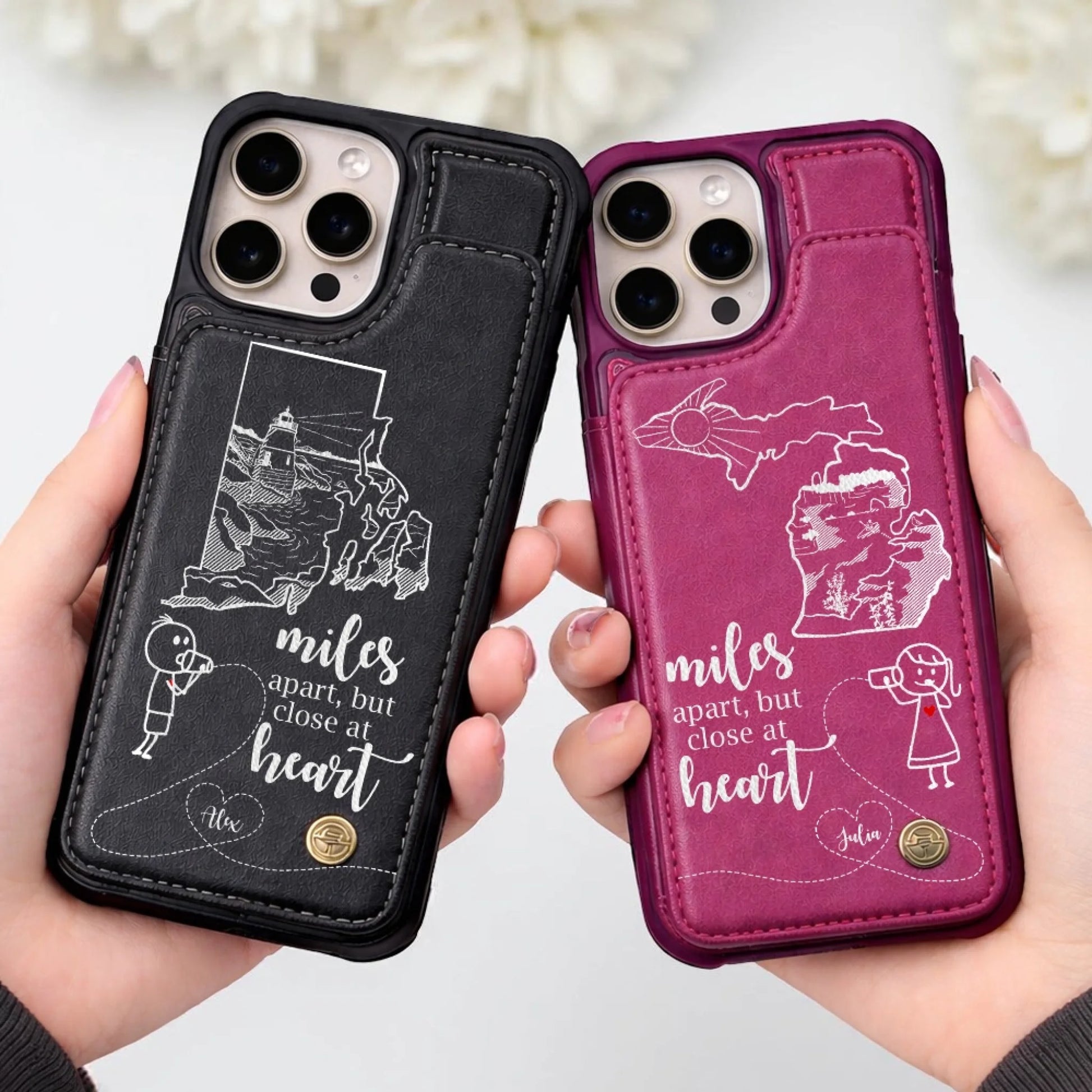 Custom Long Distance Couple Phone Case With Birth Flowers