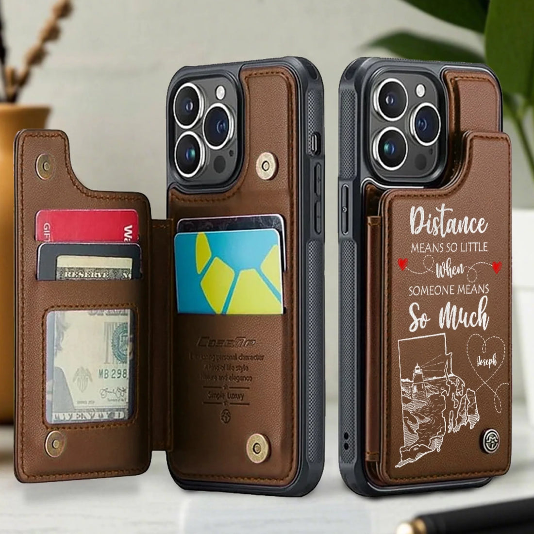 Personalized Long Distance Relationship Leather Wallet Phone Case